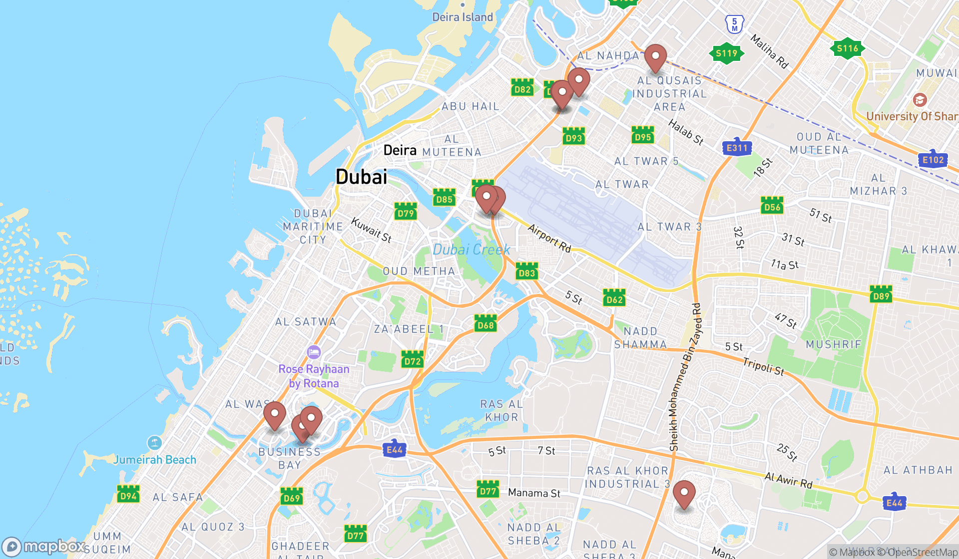 Map showing the ranked stucco contractors in Dubai, Dubai