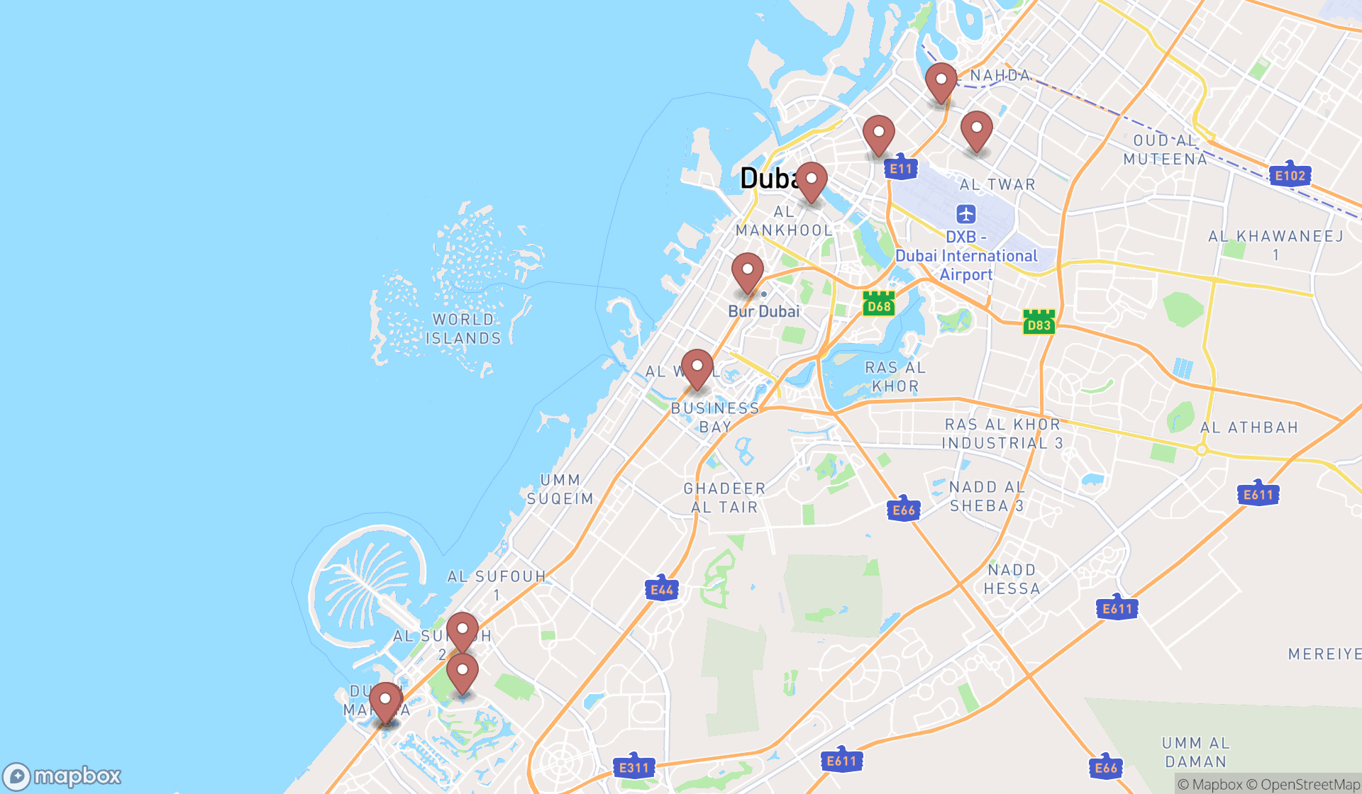 Map showing the ranked student career counseling offices in Dubai, Dubai