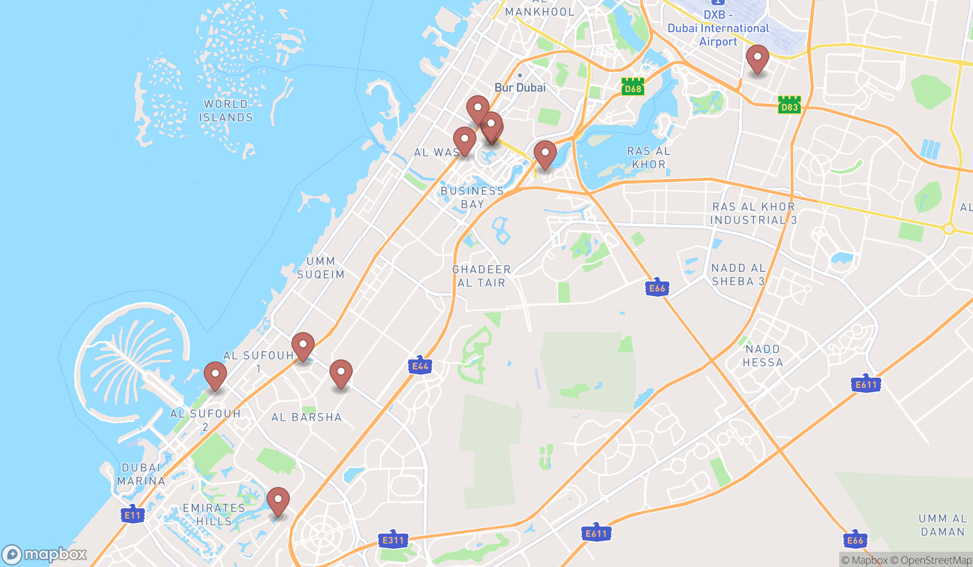Map showing the ranked stylists in Dubai, Dubai
