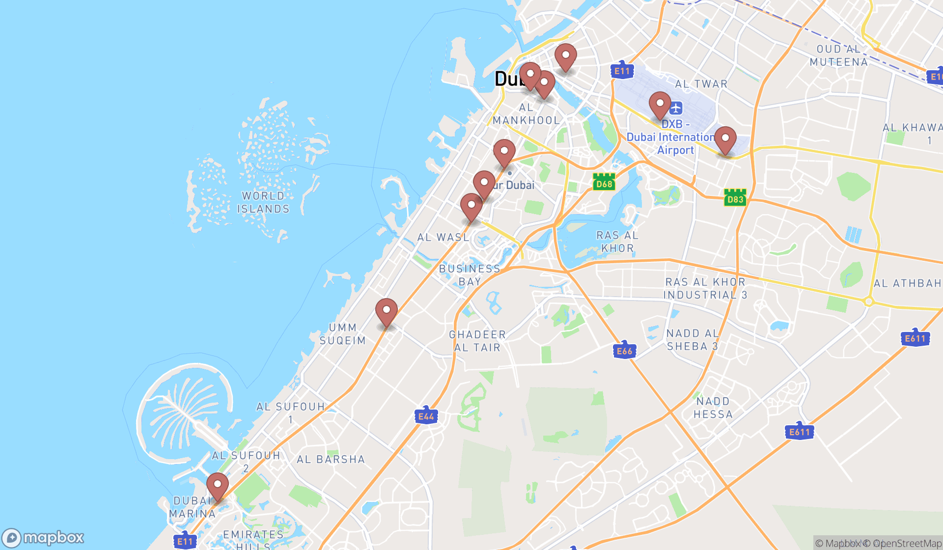 Map showing the ranked subway stations in Dubai, Dubai