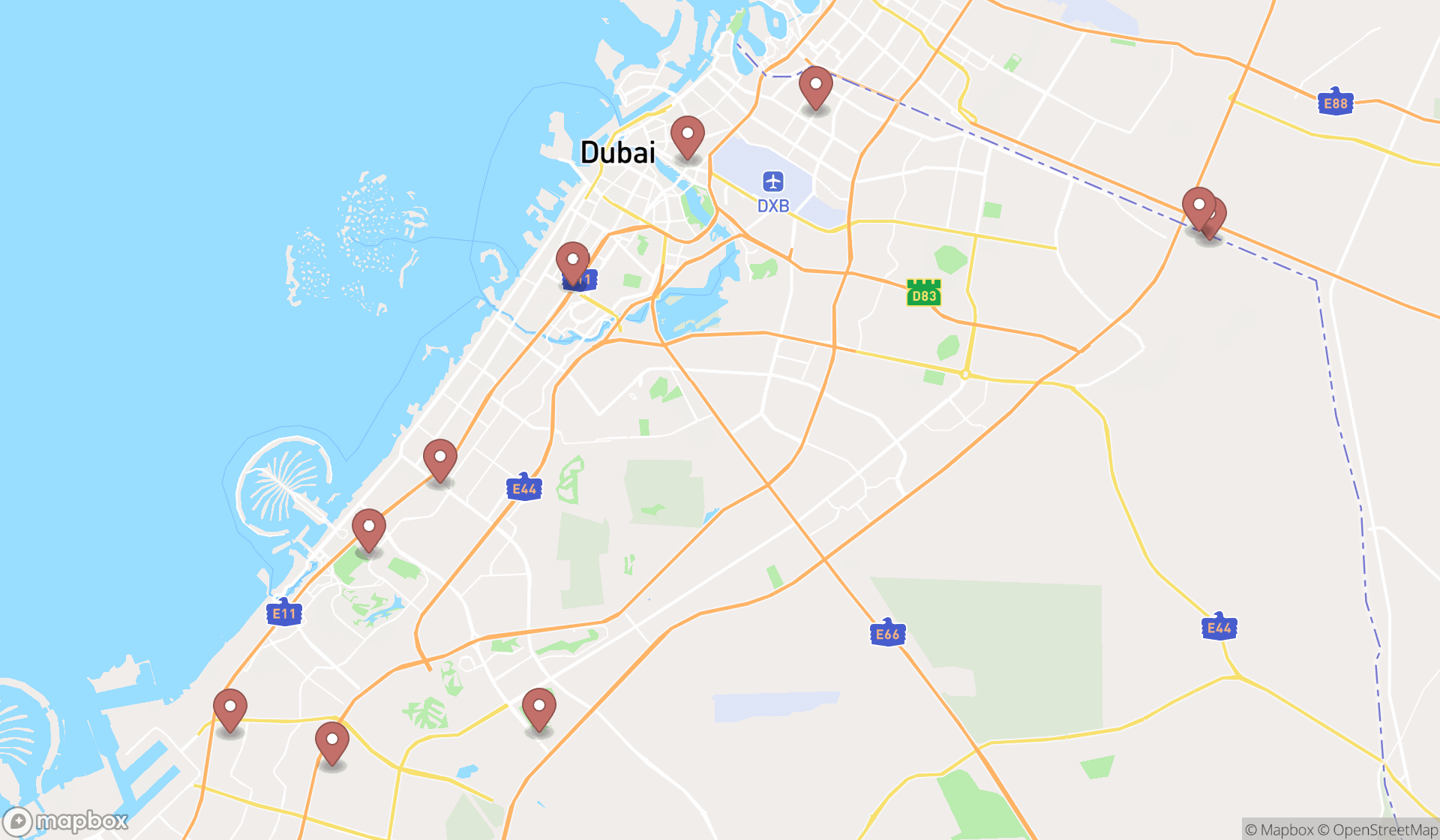 Map showing the ranked summer camp organizers in Dubai, Dubai