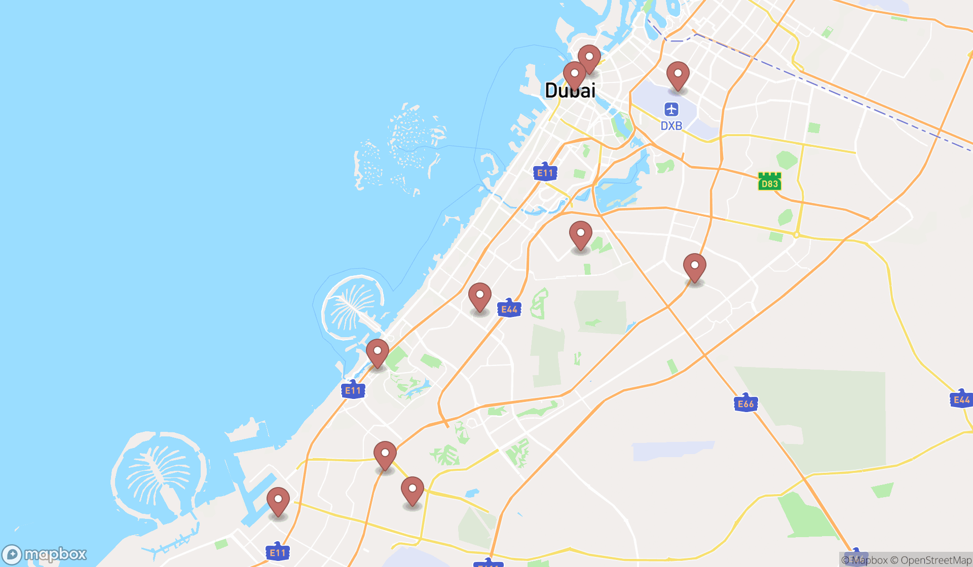 Map showing the ranked suppliers in Dubai, Dubai