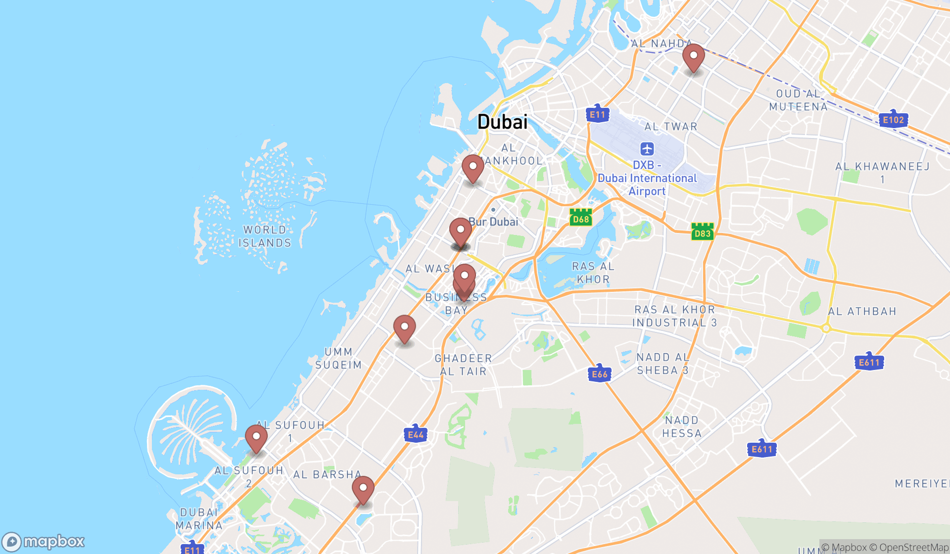 Map showing the ranked support groups in Dubai, Dubai