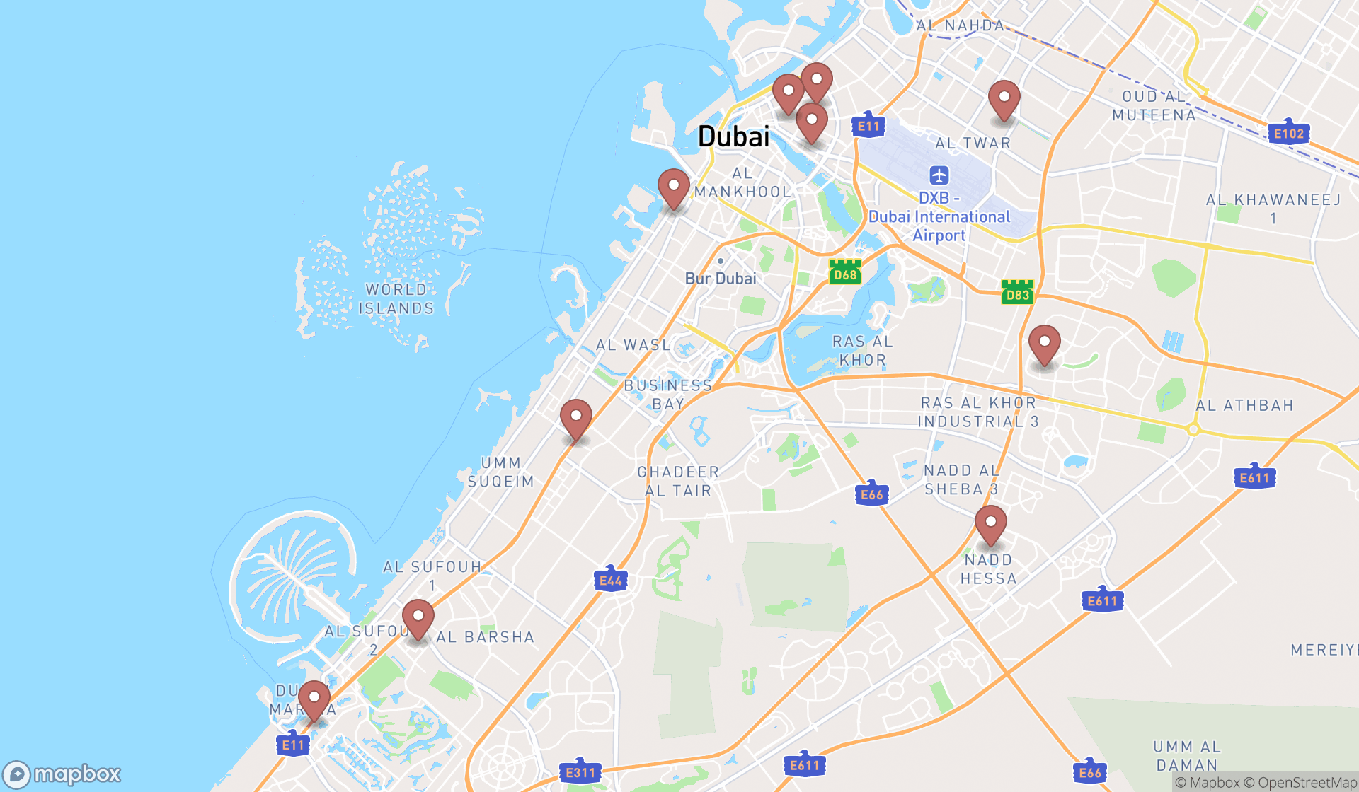 Map showing the ranked surgical supply stores in Dubai, Dubai
