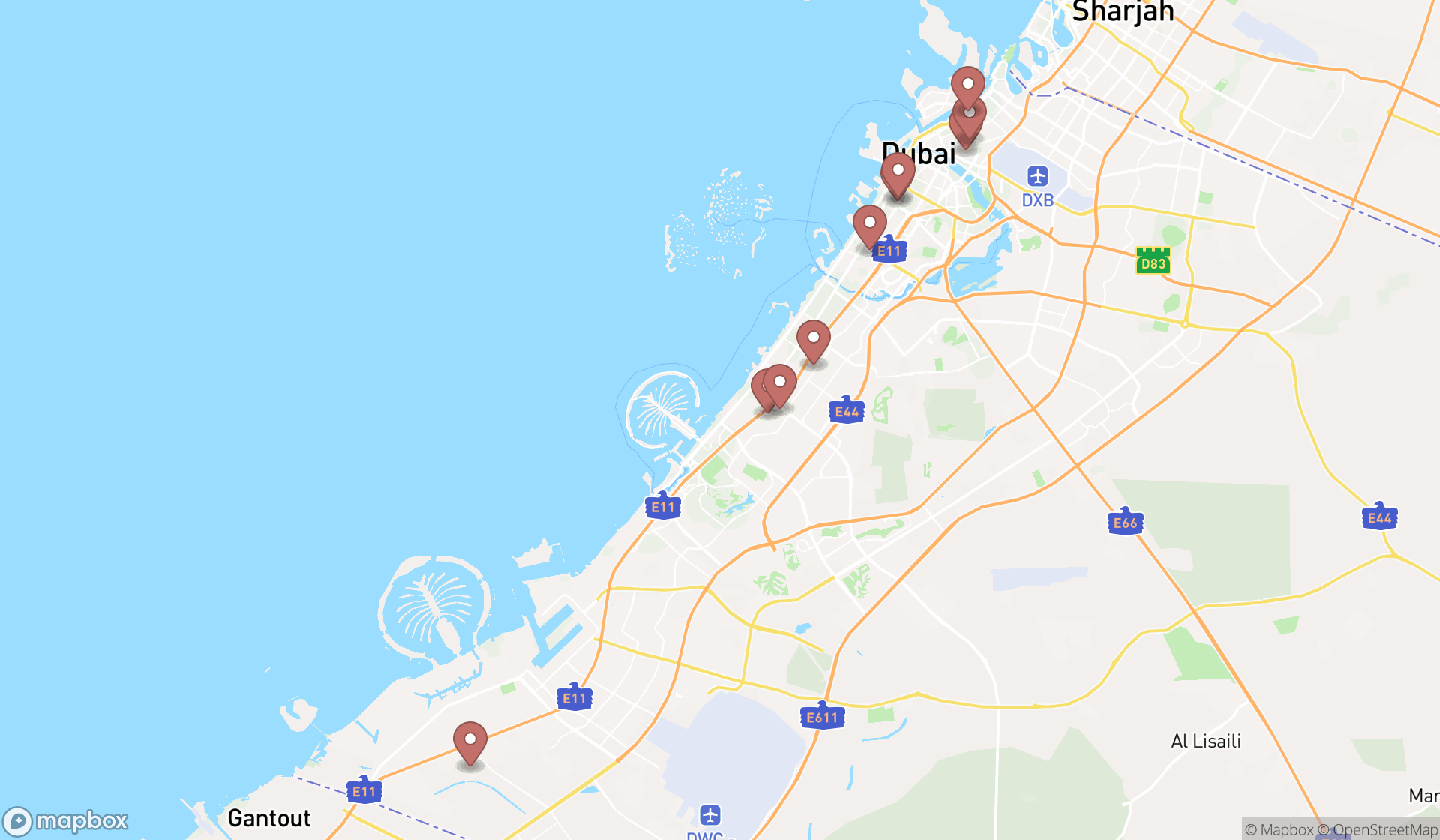 Map showing the ranked surplus stores in Dubai, Dubai