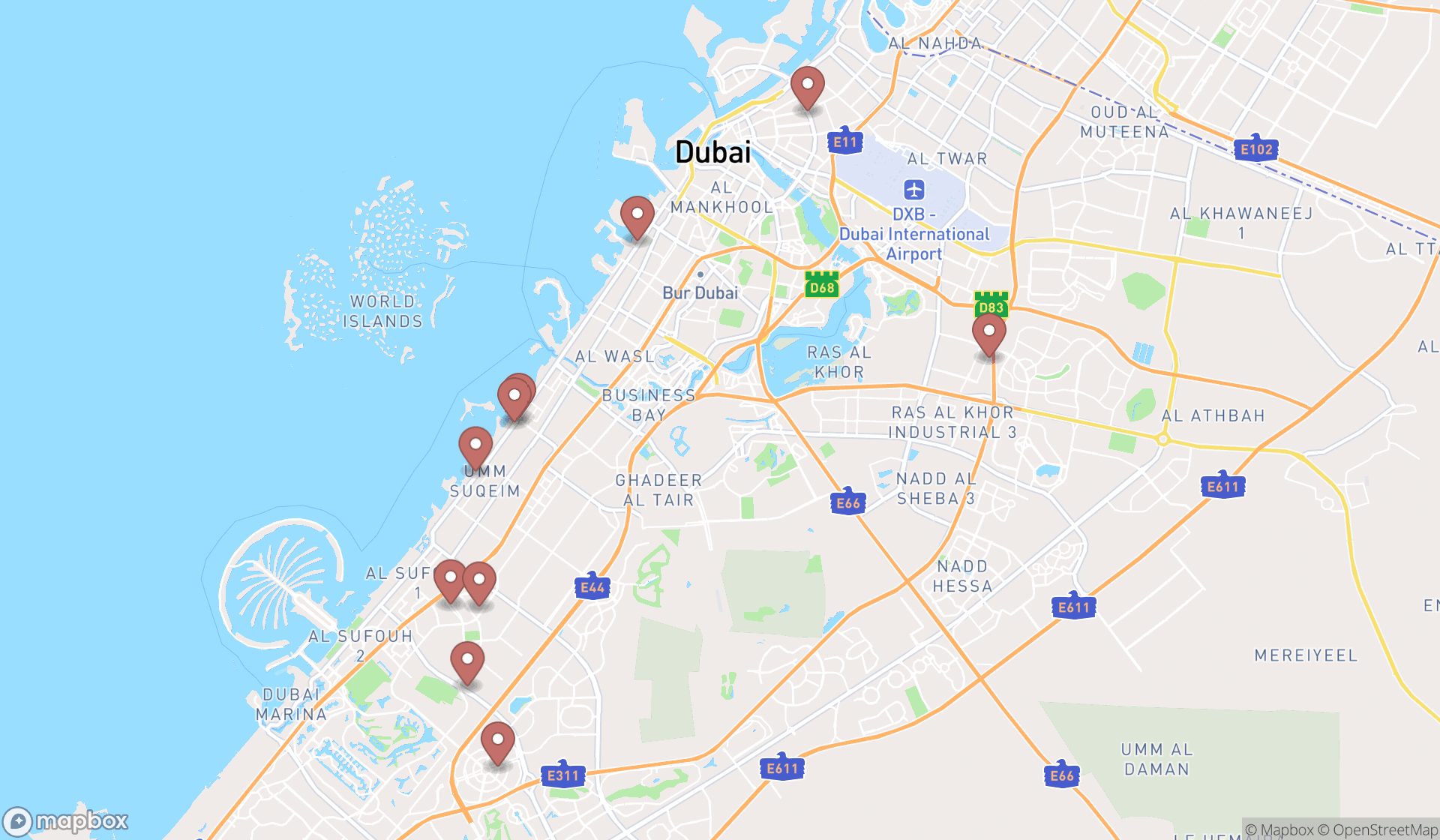 Map showing the ranked sweets and dessert buffets in Dubai, Dubai
