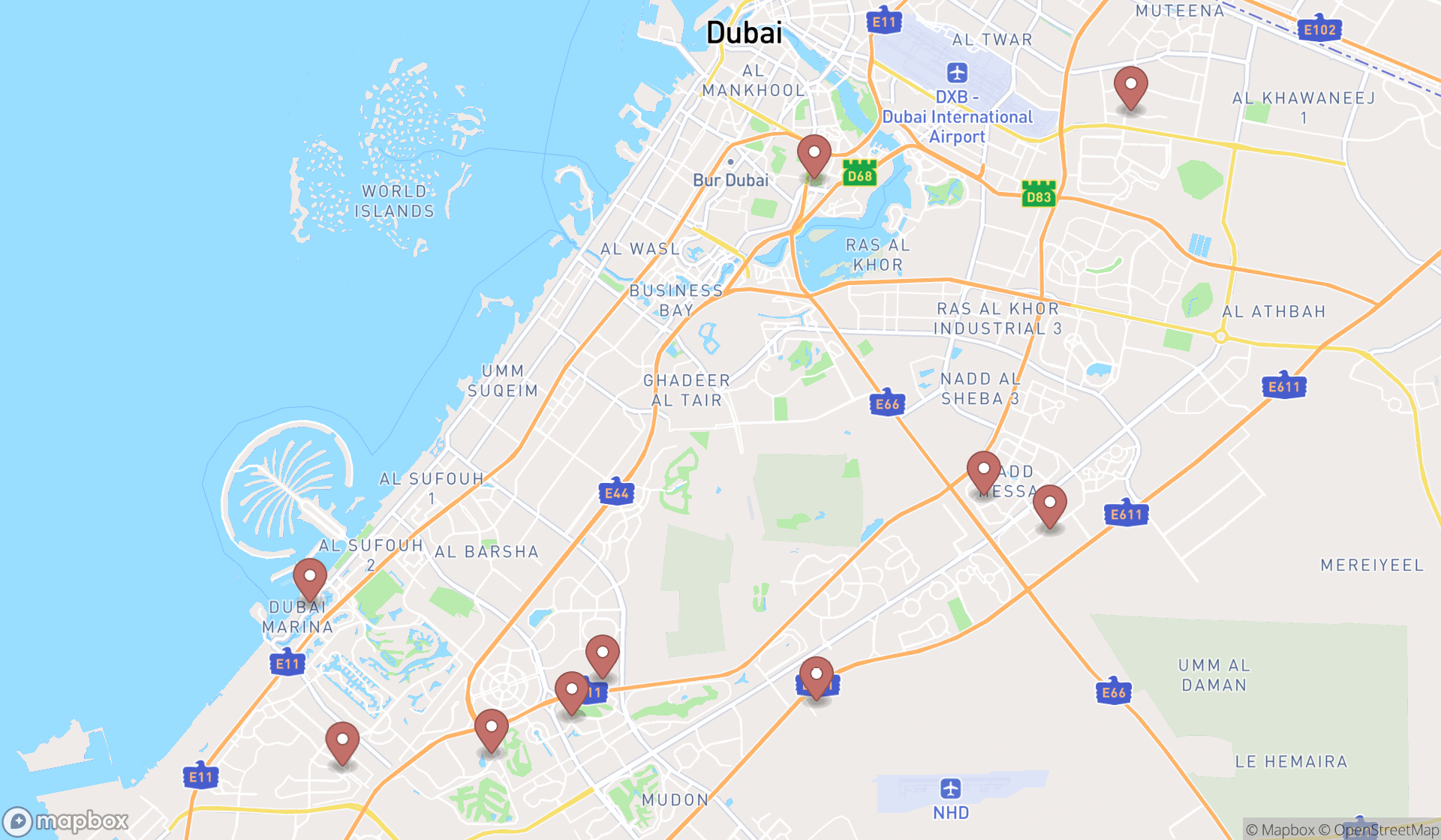 Map showing the ranked swim clubs in Dubai, Dubai