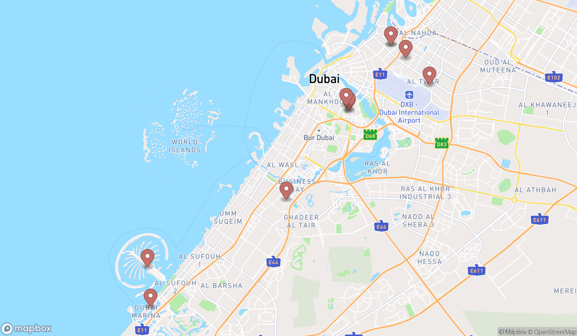 Map showing the ranked swimming instructors in Dubai, Dubai