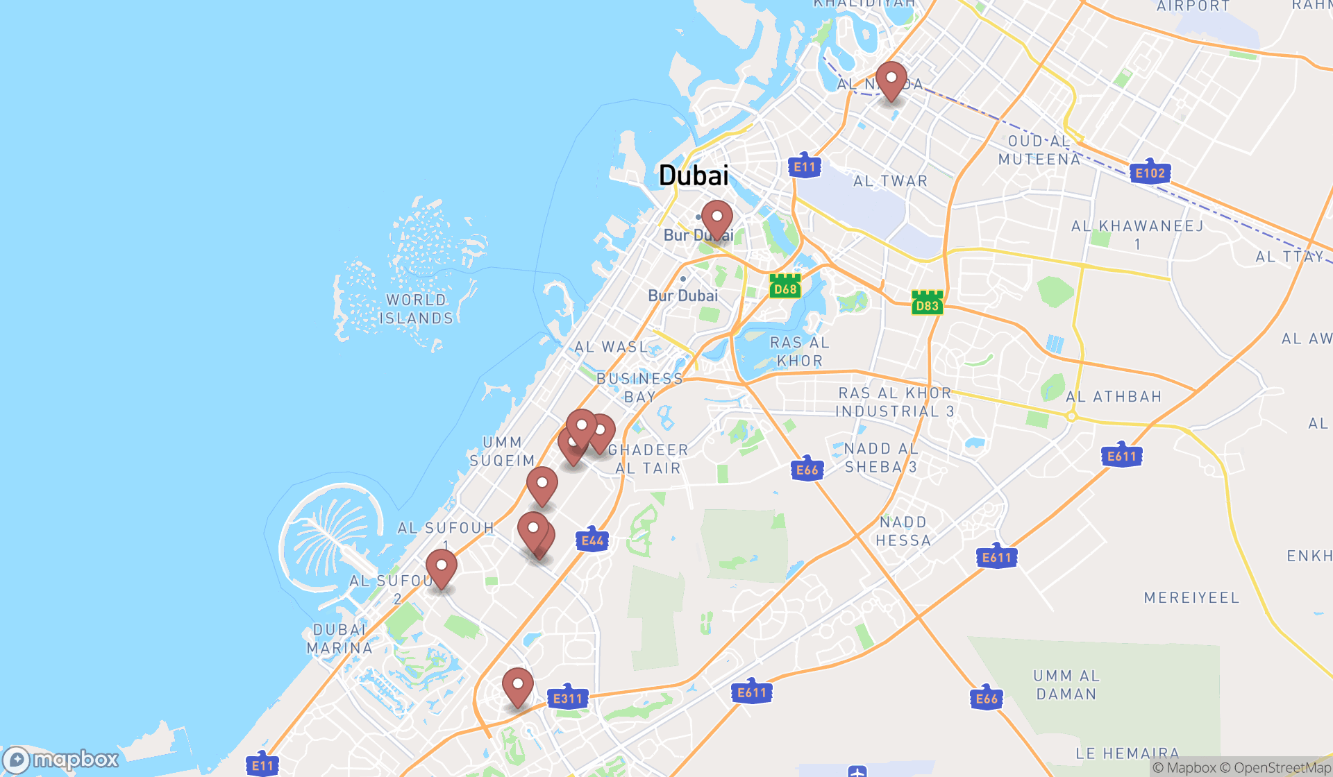 Map showing the ranked swimming pool contractors in Dubai, Dubai