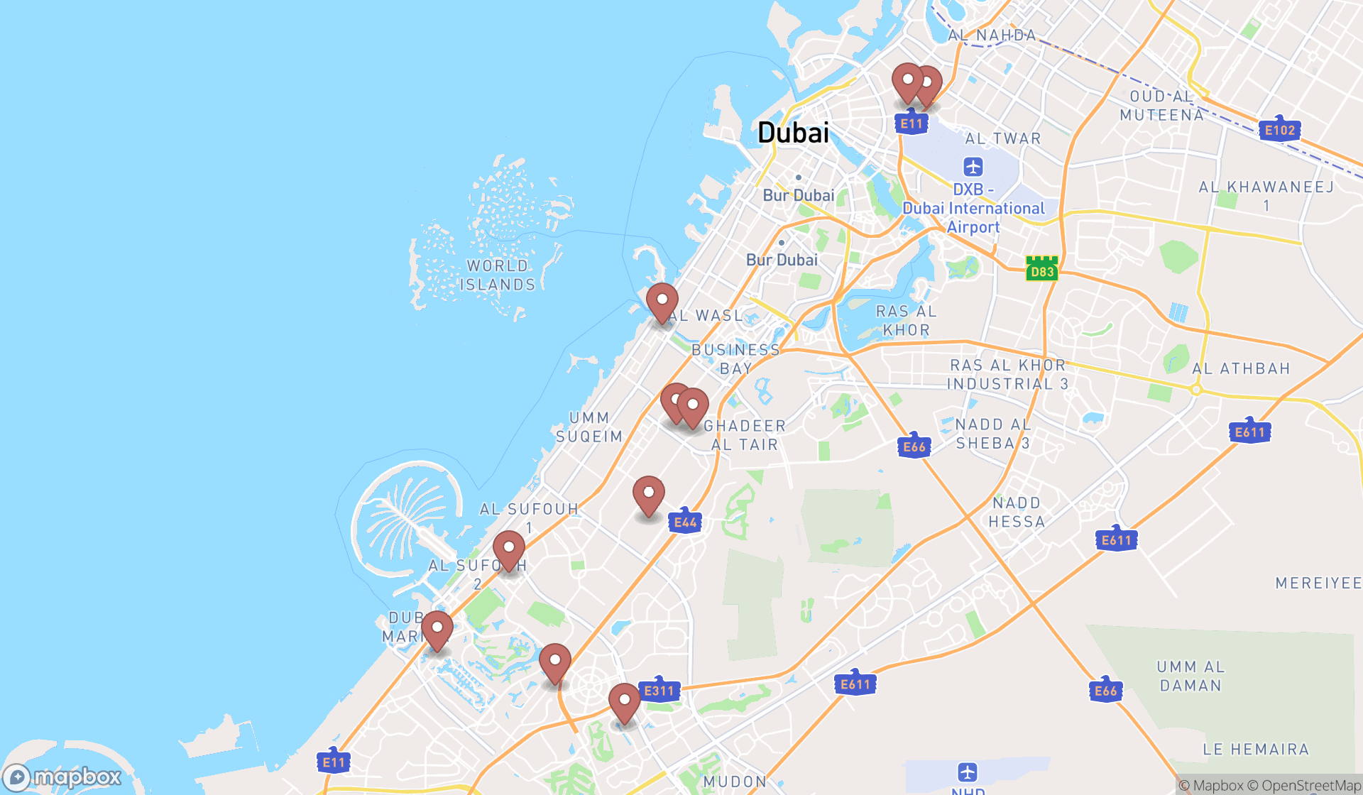 Map showing the ranked swimming pool repair services in Dubai, Dubai