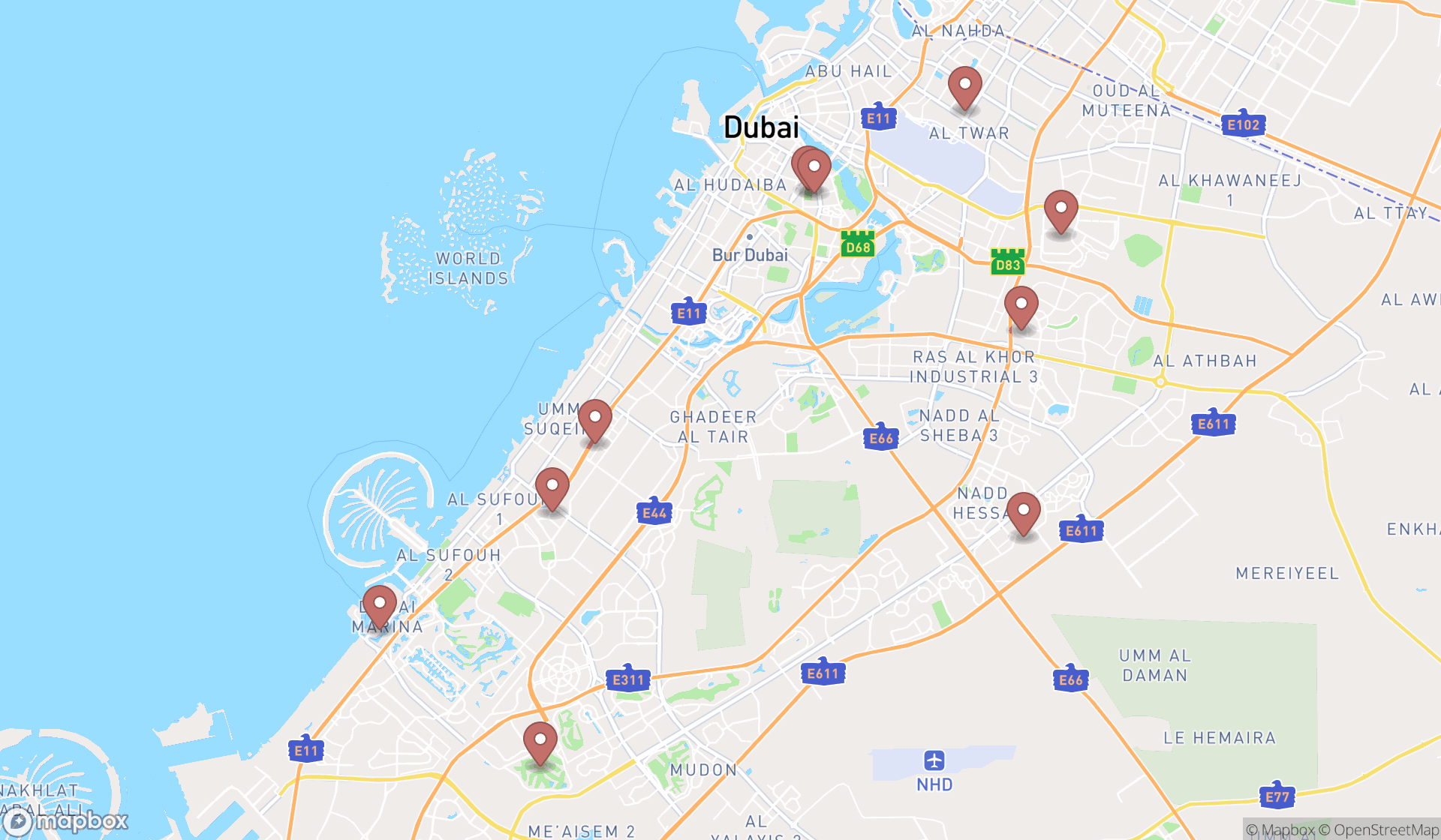 Map showing the ranked swimming schools in Dubai, Dubai