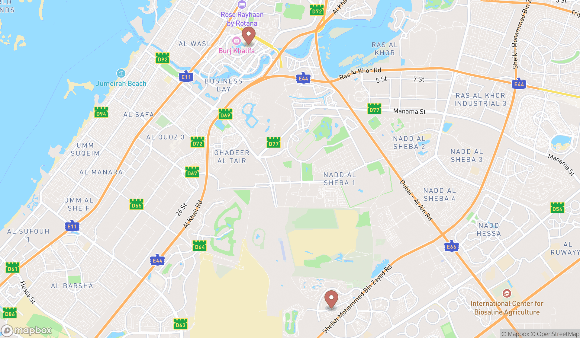 Map showing the ranked swiss restaurants in Dubai, Dubai