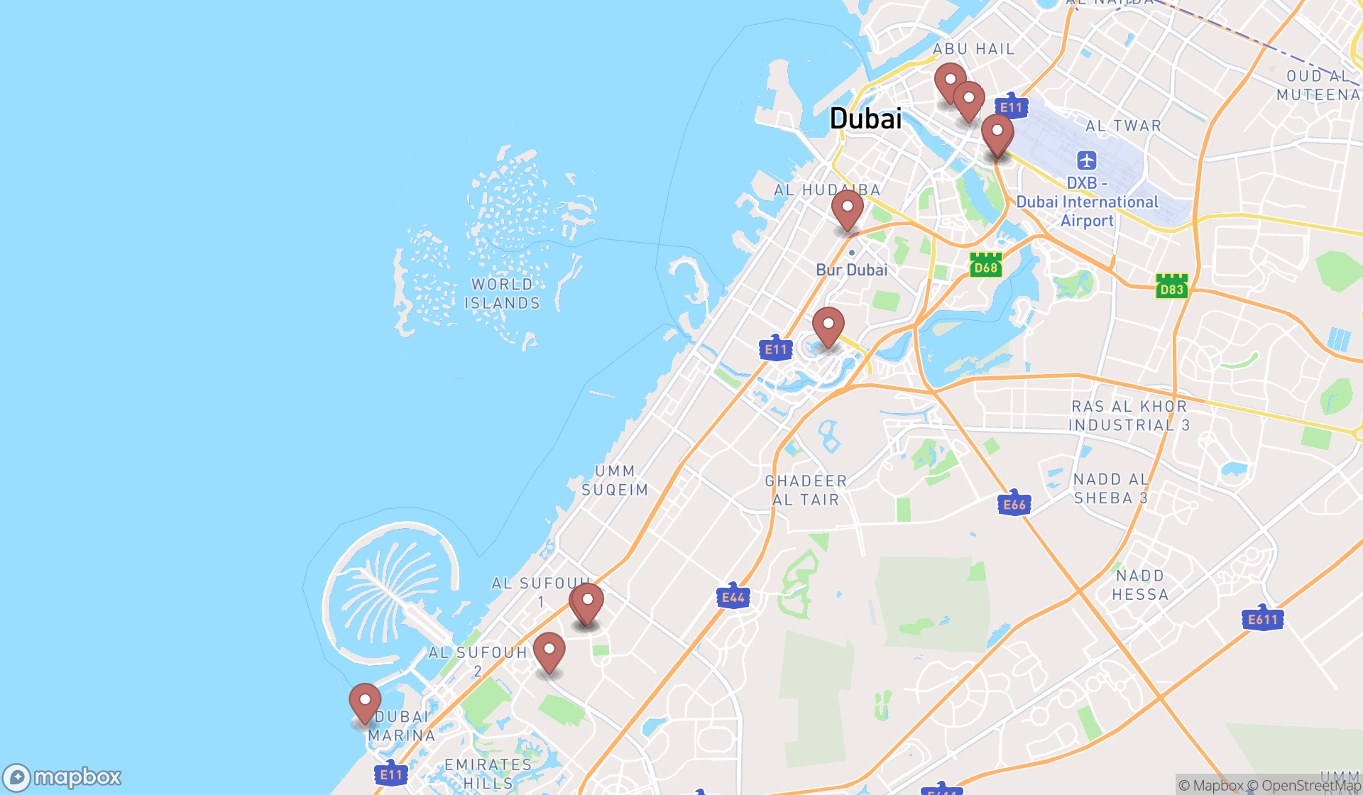 Map showing the ranked syrian restaurants in Dubai, Dubai