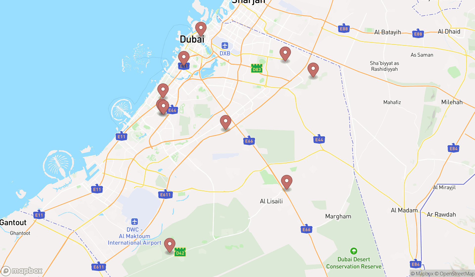Map showing the ranked tack shops in Dubai, Dubai