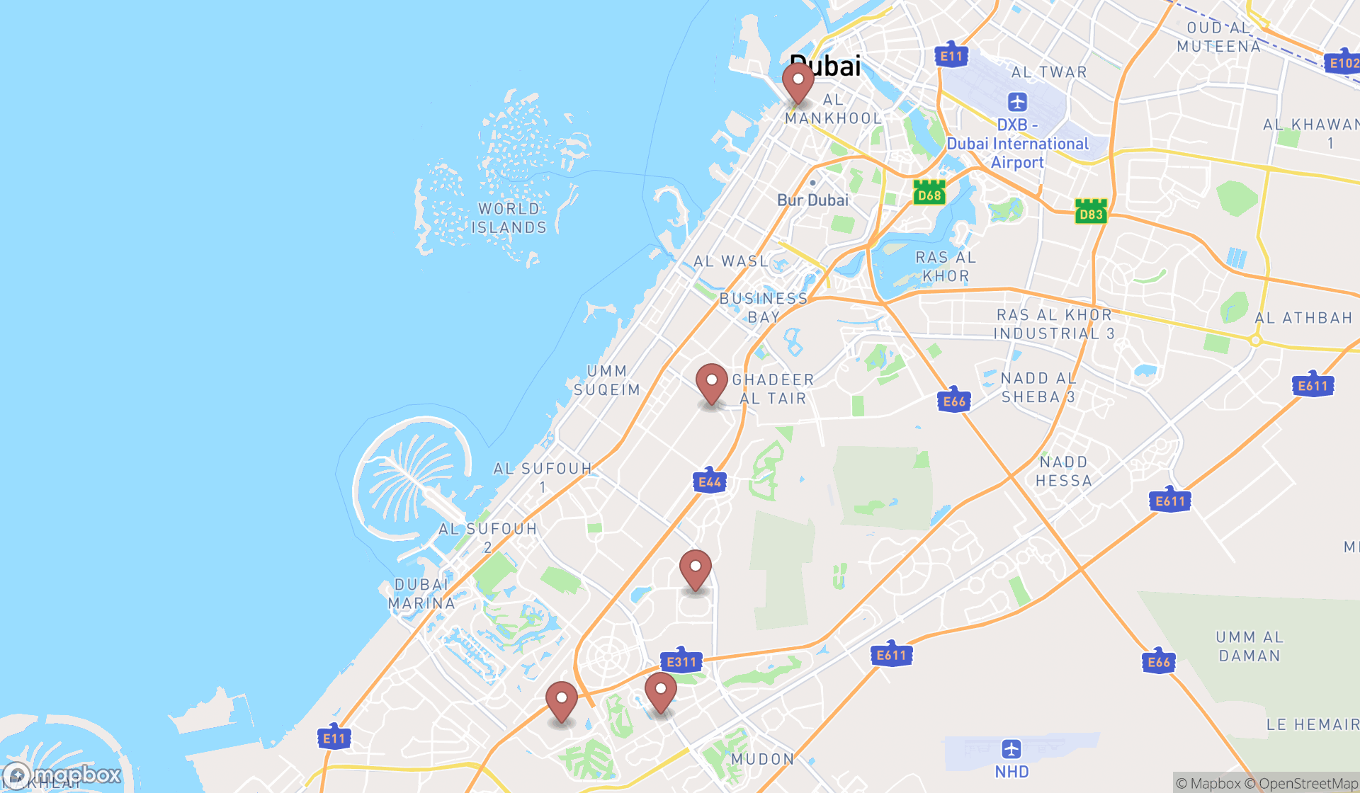 Map showing the ranked tai chi schools in Dubai, Dubai
