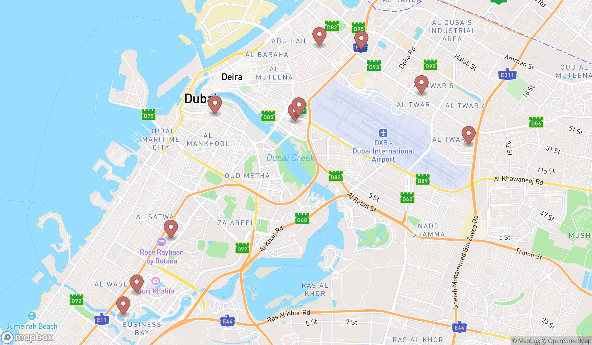 Map showing the ranked tax collector's offices in Dubai, Dubai