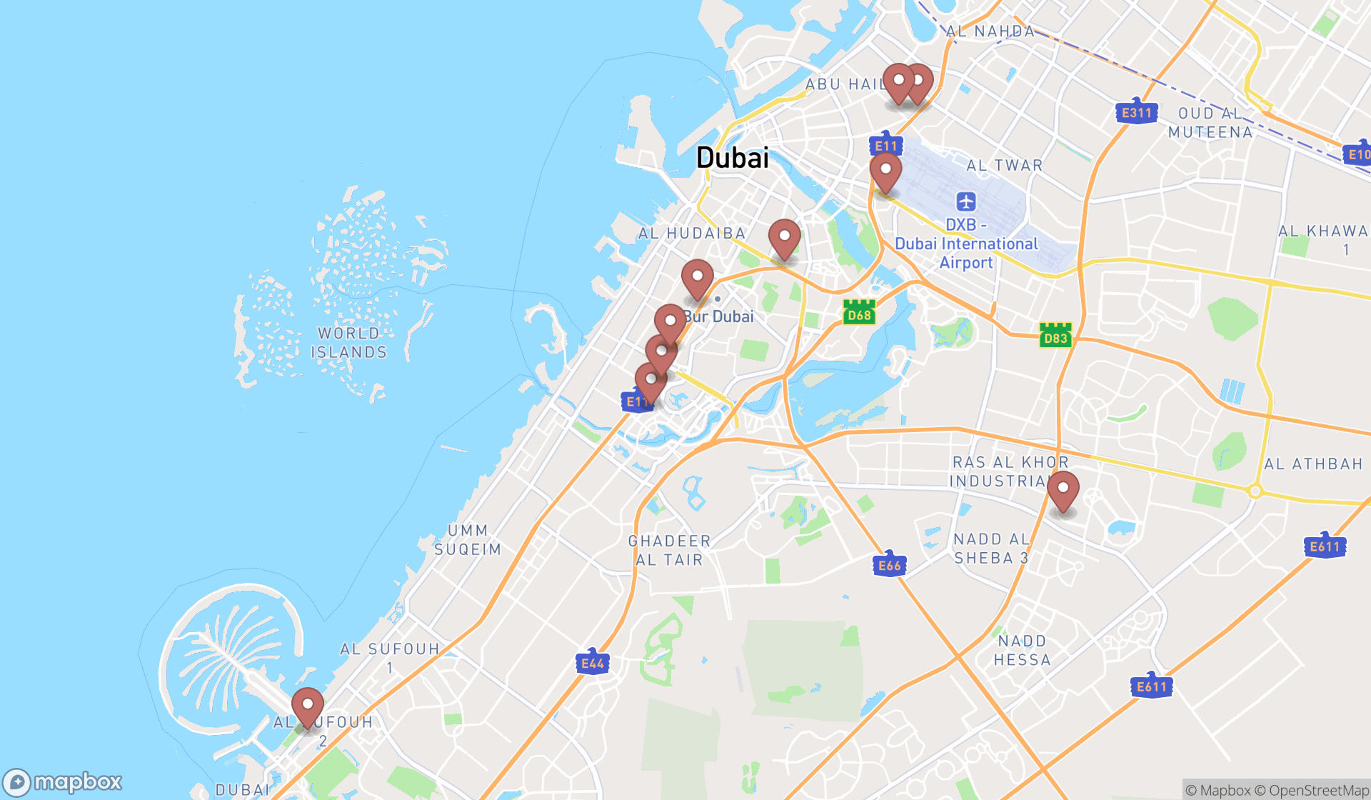 Map showing the ranked tax preparation services in Dubai, Dubai