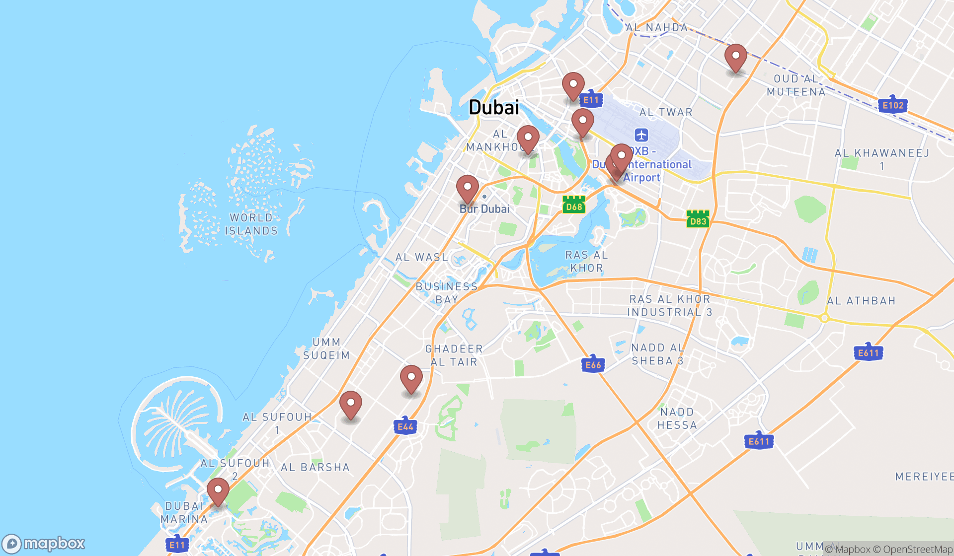Map showing the ranked taxi services in Dubai, Dubai
