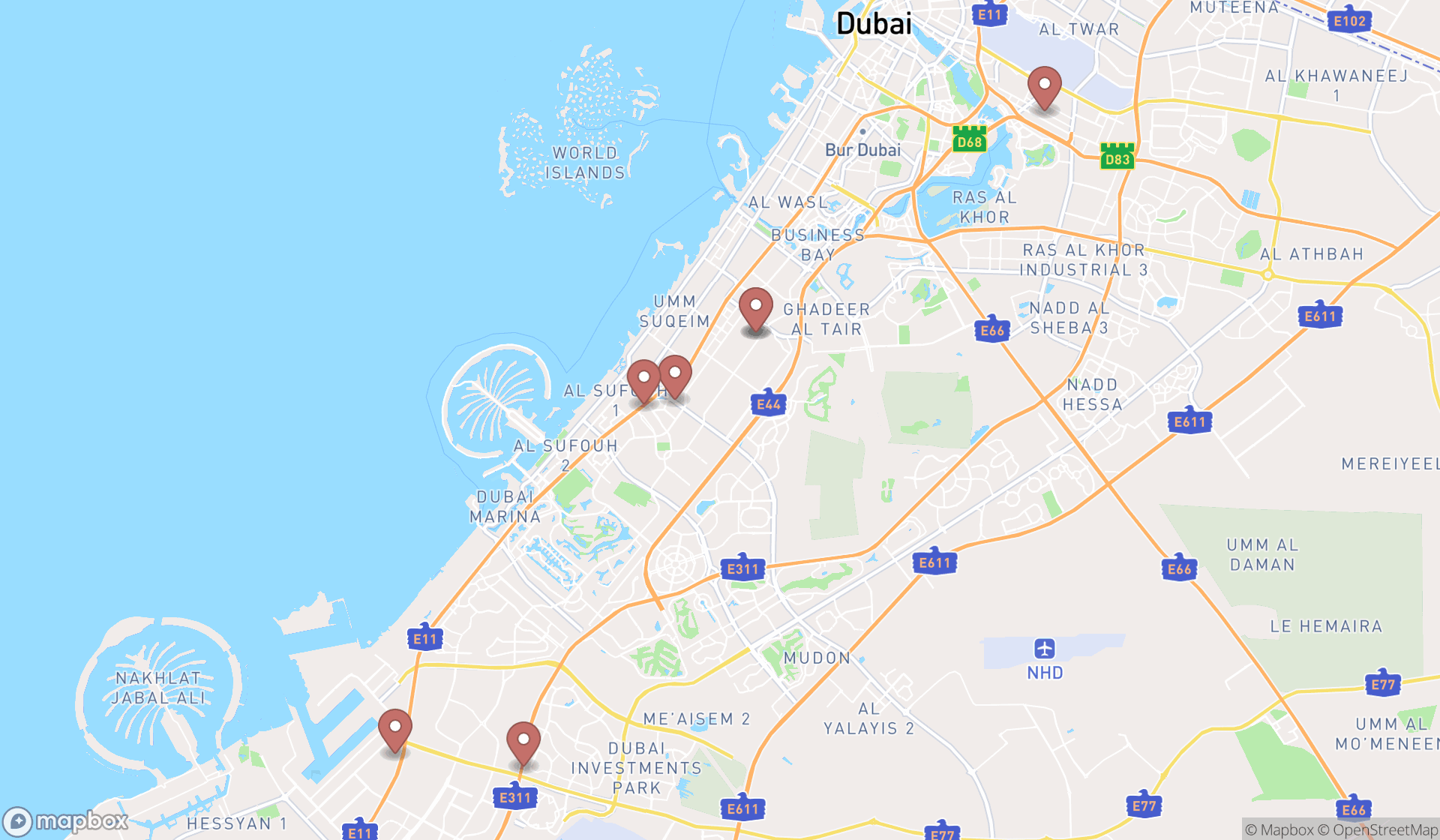 Map showing the ranked tea manufacturers in Dubai, Dubai