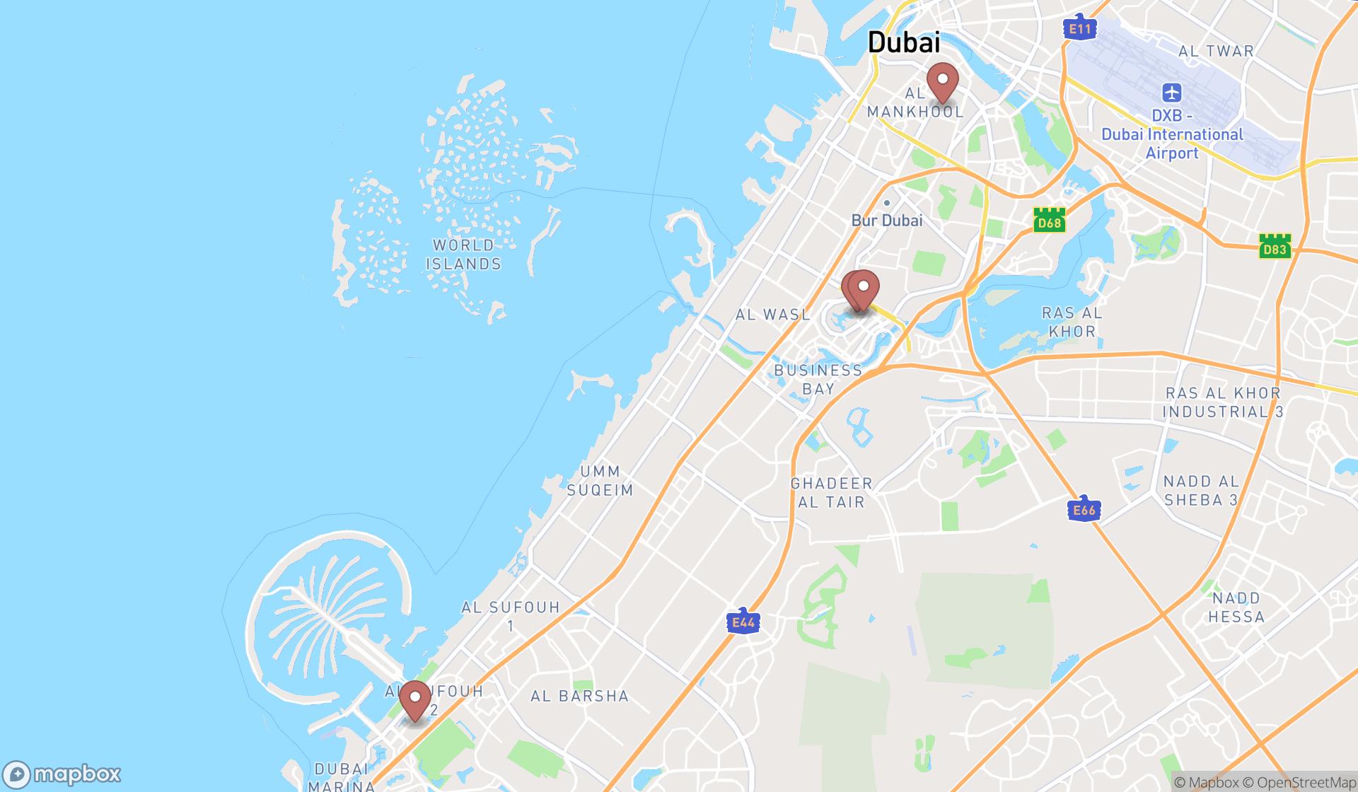 Map showing the ranked tea rooms in Dubai, Dubai