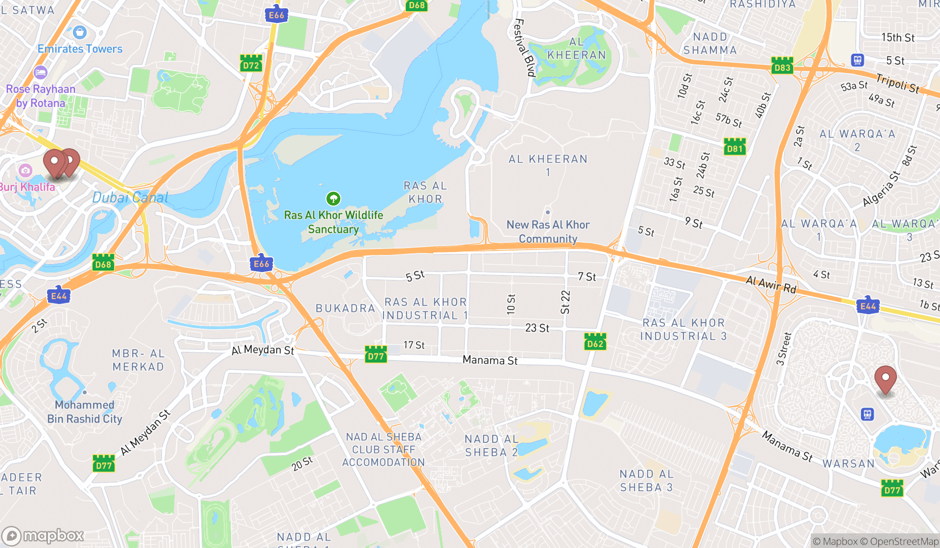 Map showing the ranked tea shops in Dubai, Dubai