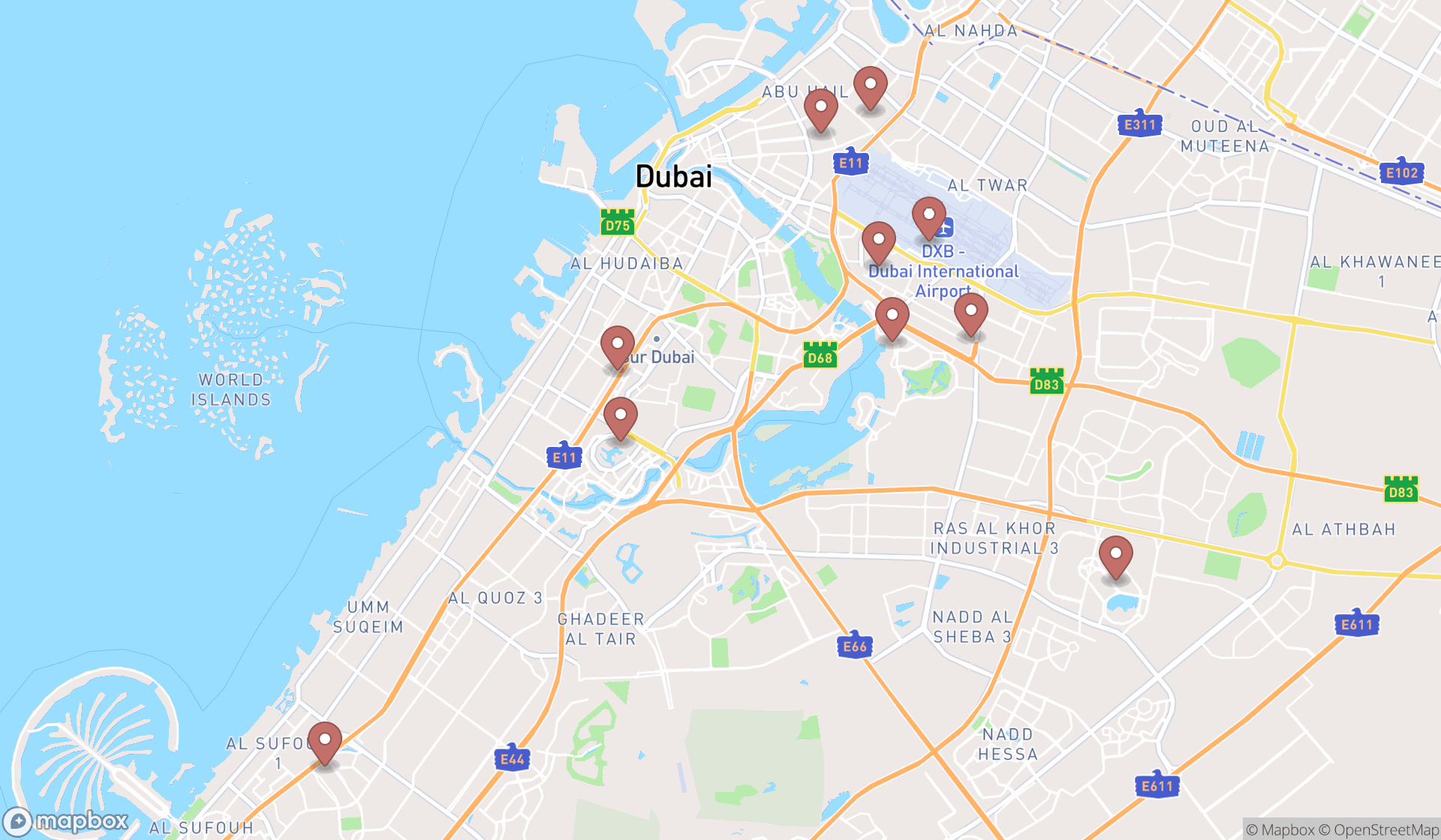 Map showing the ranked tea stores in Dubai, Dubai
