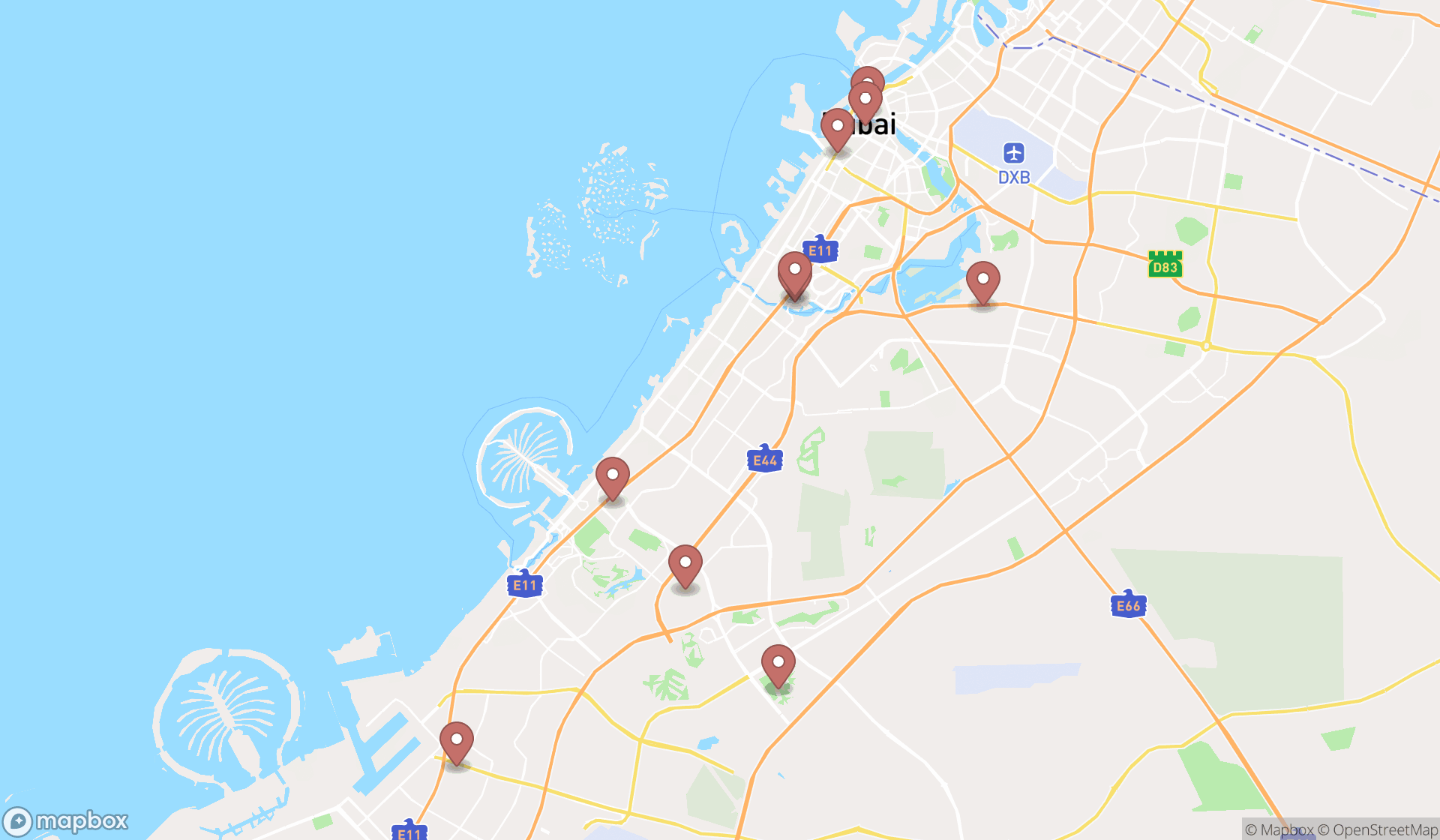 Map showing the ranked tea wholesalers in Dubai, Dubai