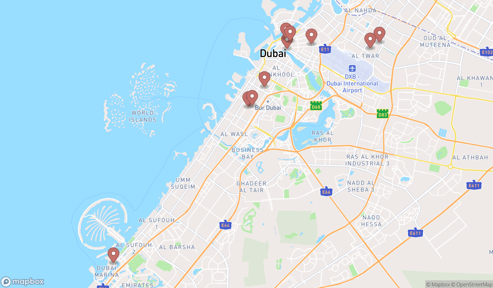 Map showing the ranked technical schools in Dubai, Dubai