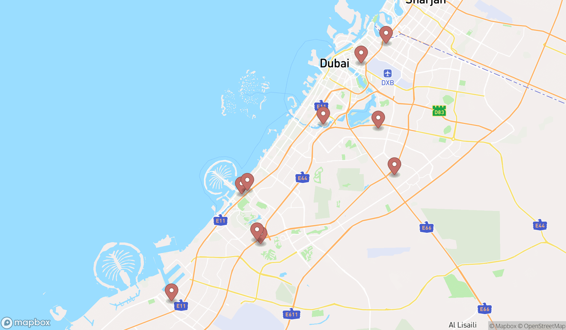 Map showing the ranked technology parks in Dubai, Dubai