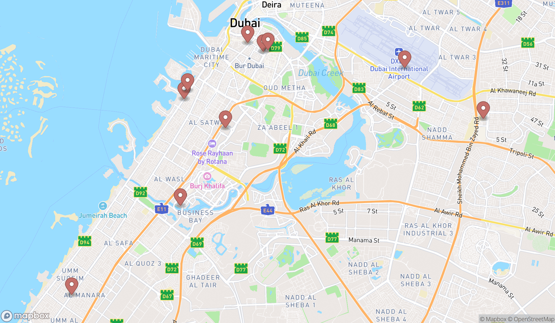 Map showing the ranked teeth whitening services in Dubai, Dubai