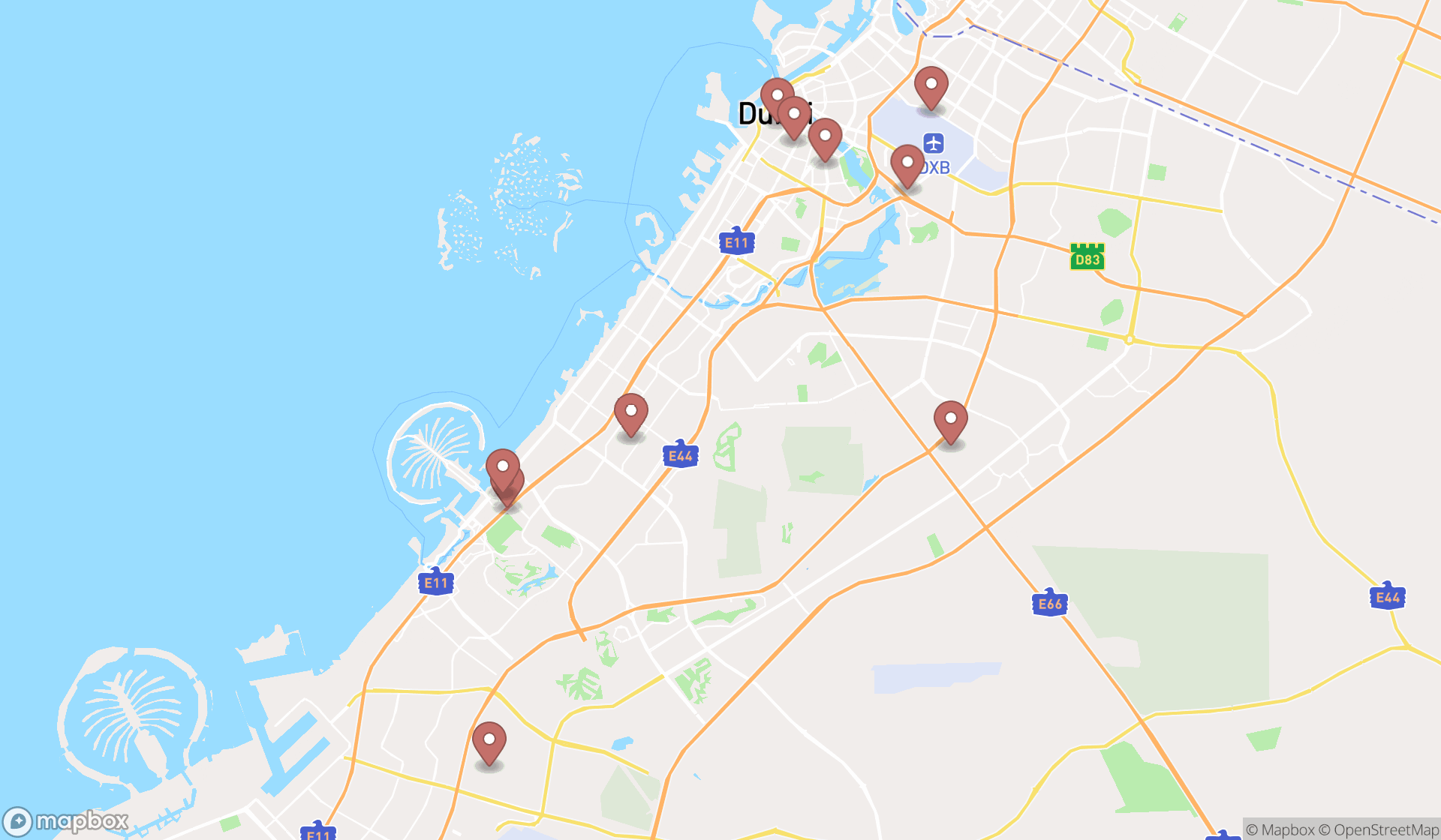 Map showing the ranked telecommunications equipment suppliers in Dubai, Dubai