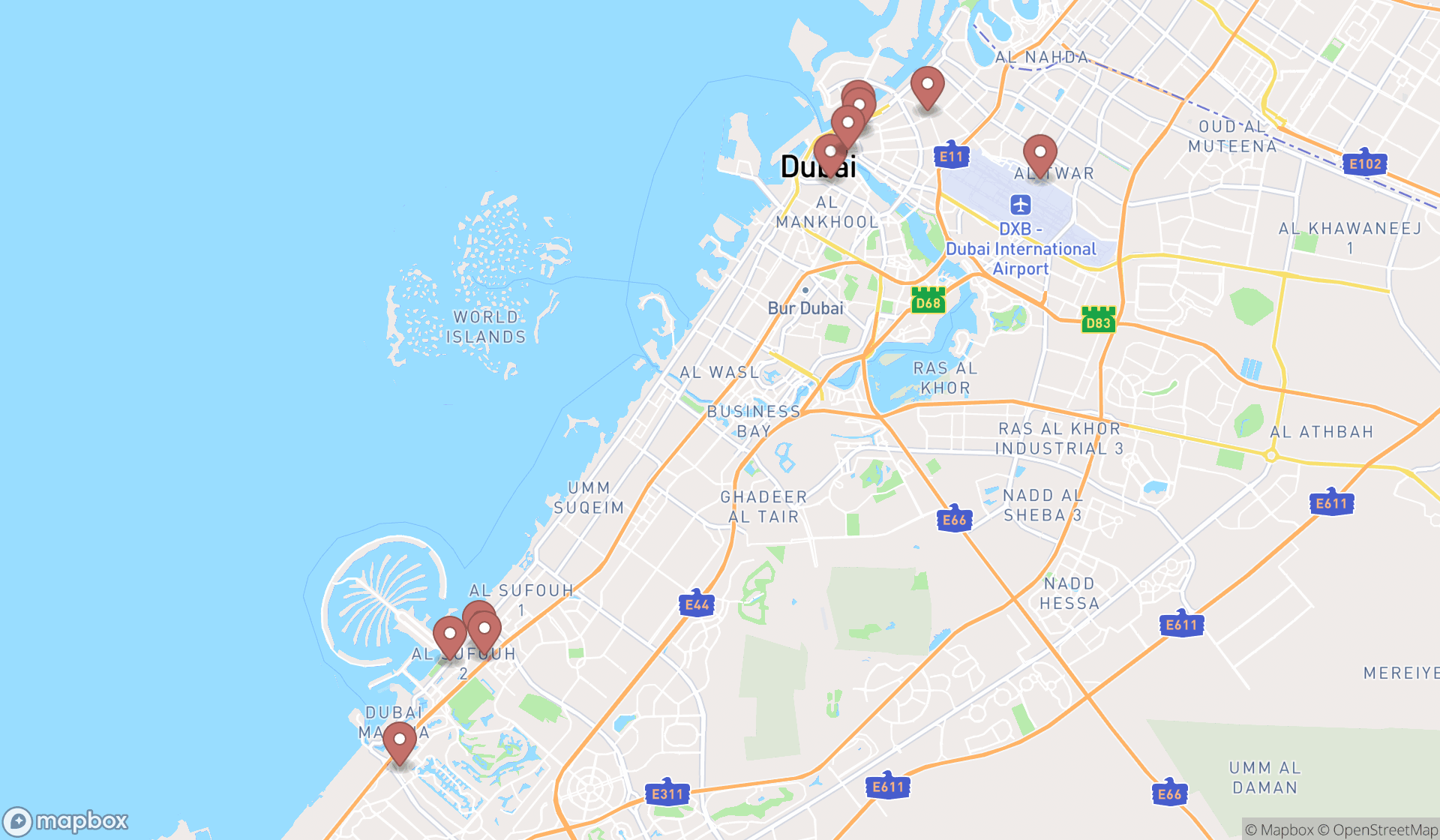Map showing the ranked telecommunications in Dubai, Dubai