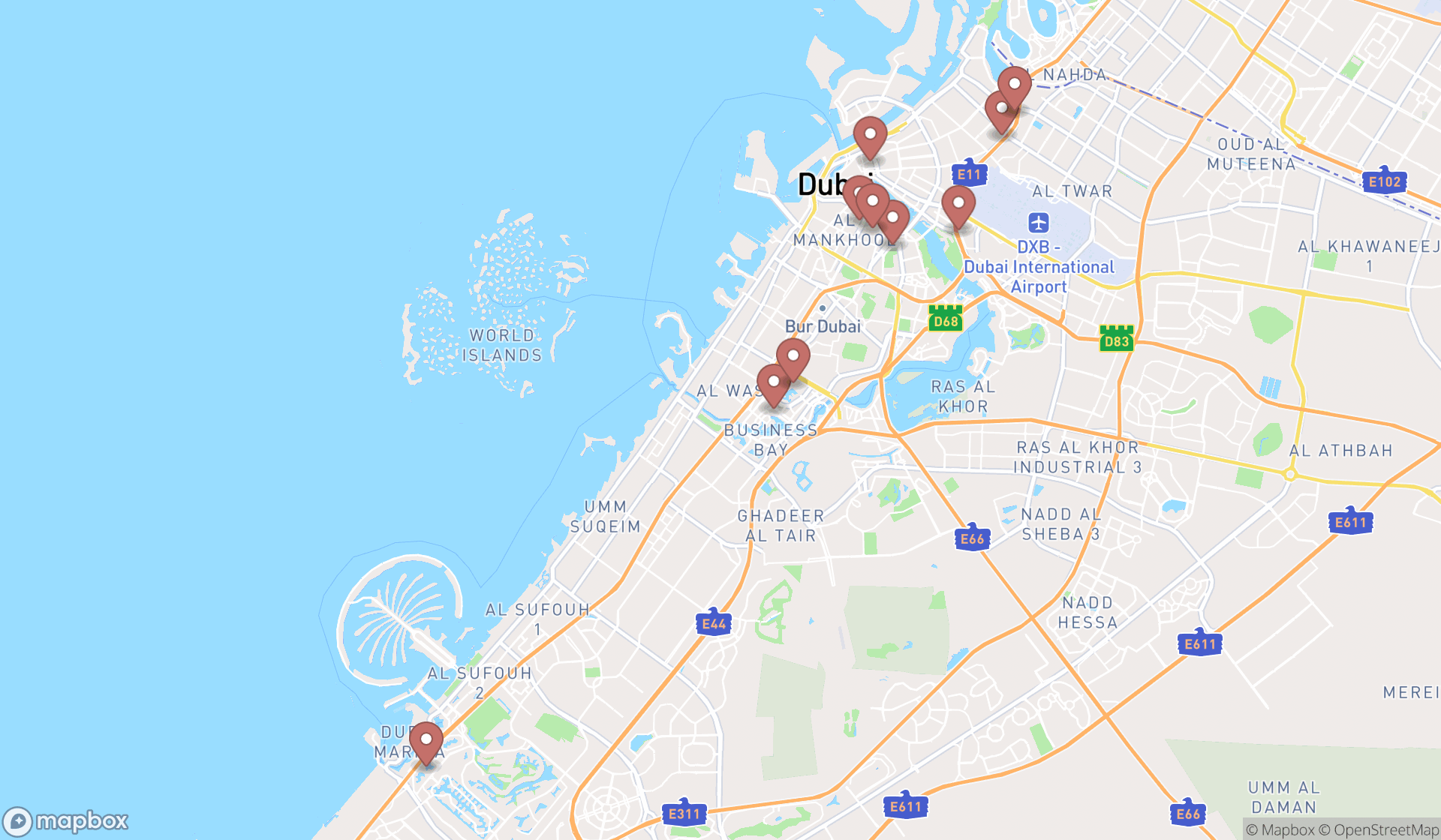 Map showing the ranked telemarketing services in Dubai, Dubai
