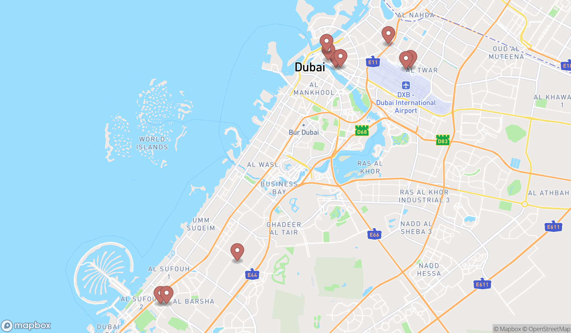 Map showing the ranked telephone companies in Dubai, Dubai