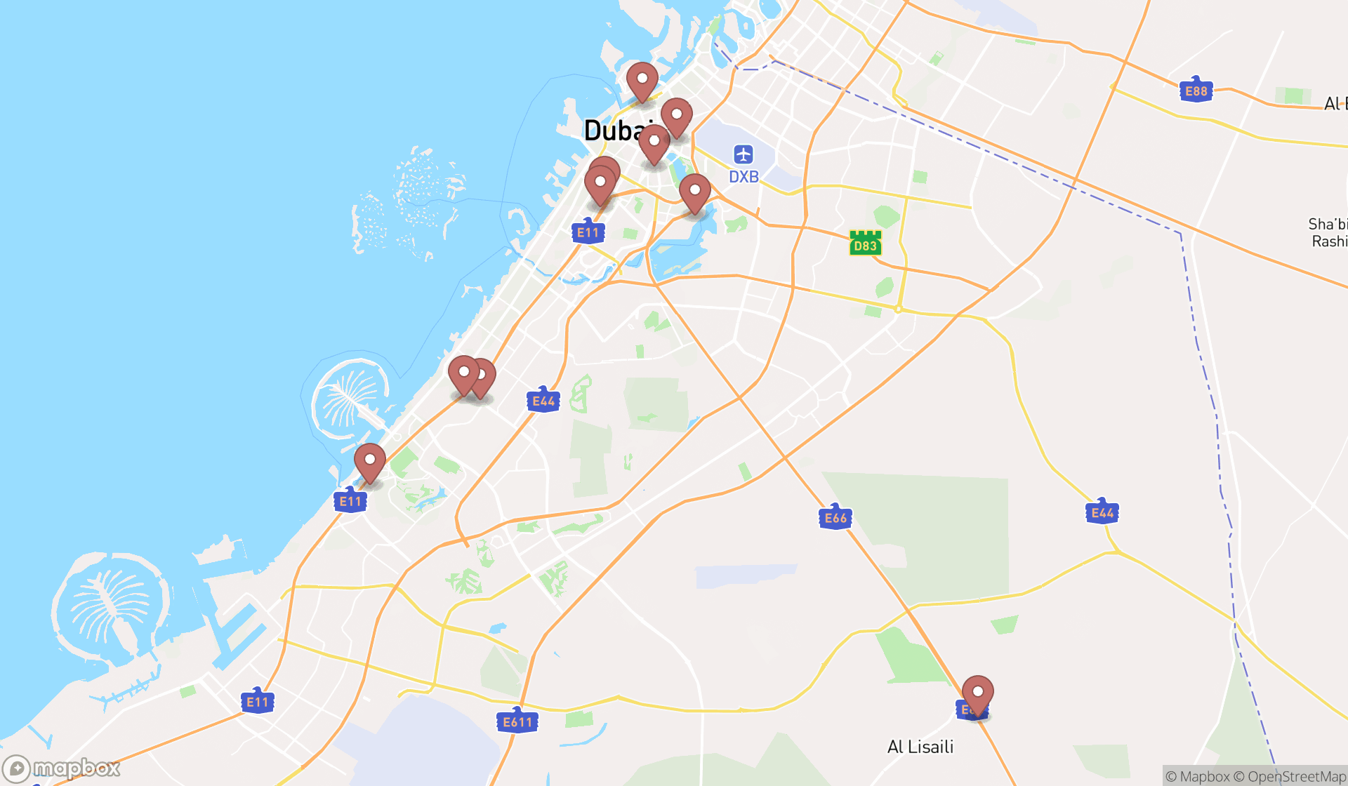 Map showing the ranked telephone exchanges in Dubai, Dubai