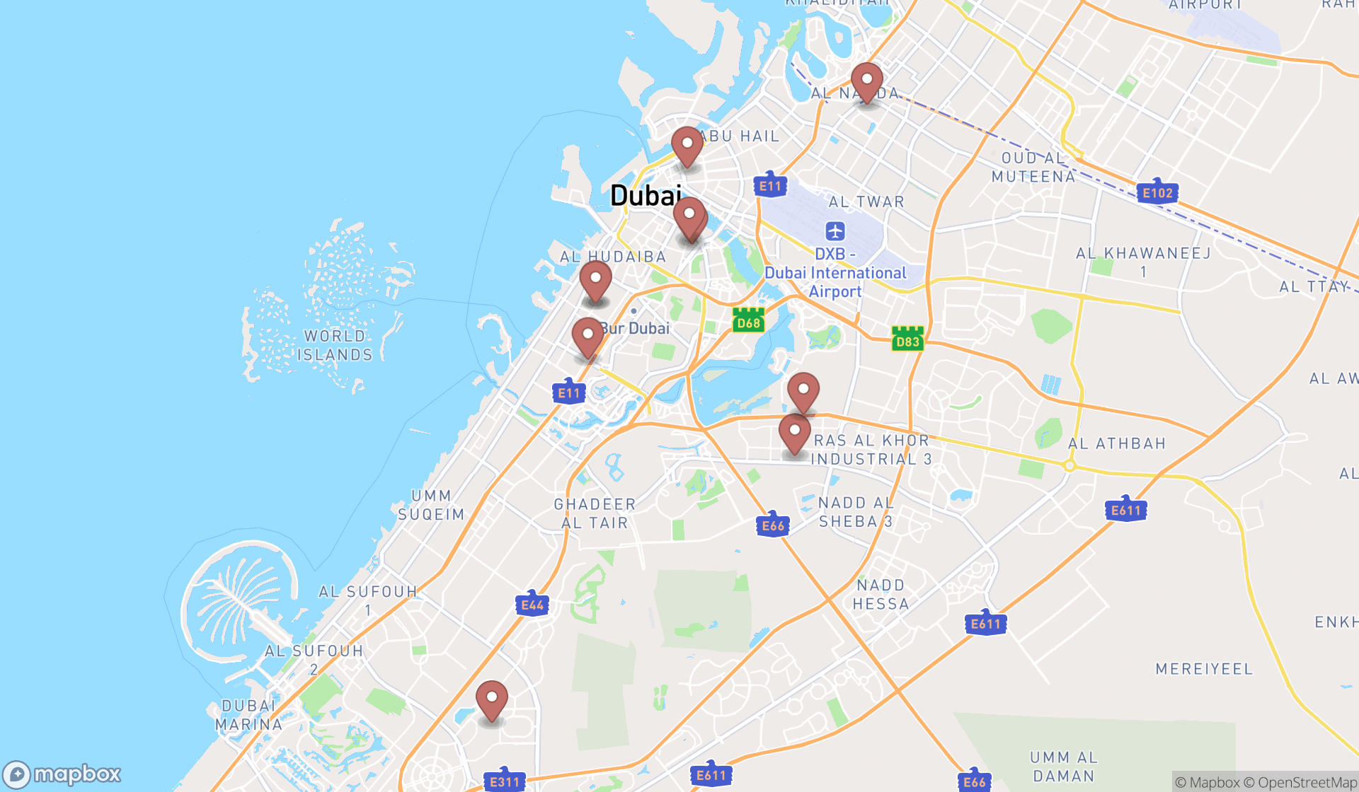 Map showing the ranked television repair services in Dubai, Dubai