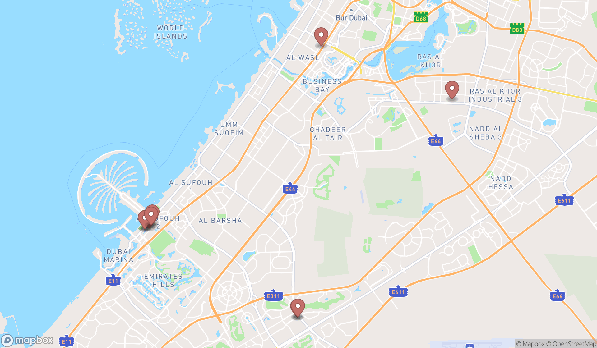 Map showing the ranked television studios in Dubai, Dubai