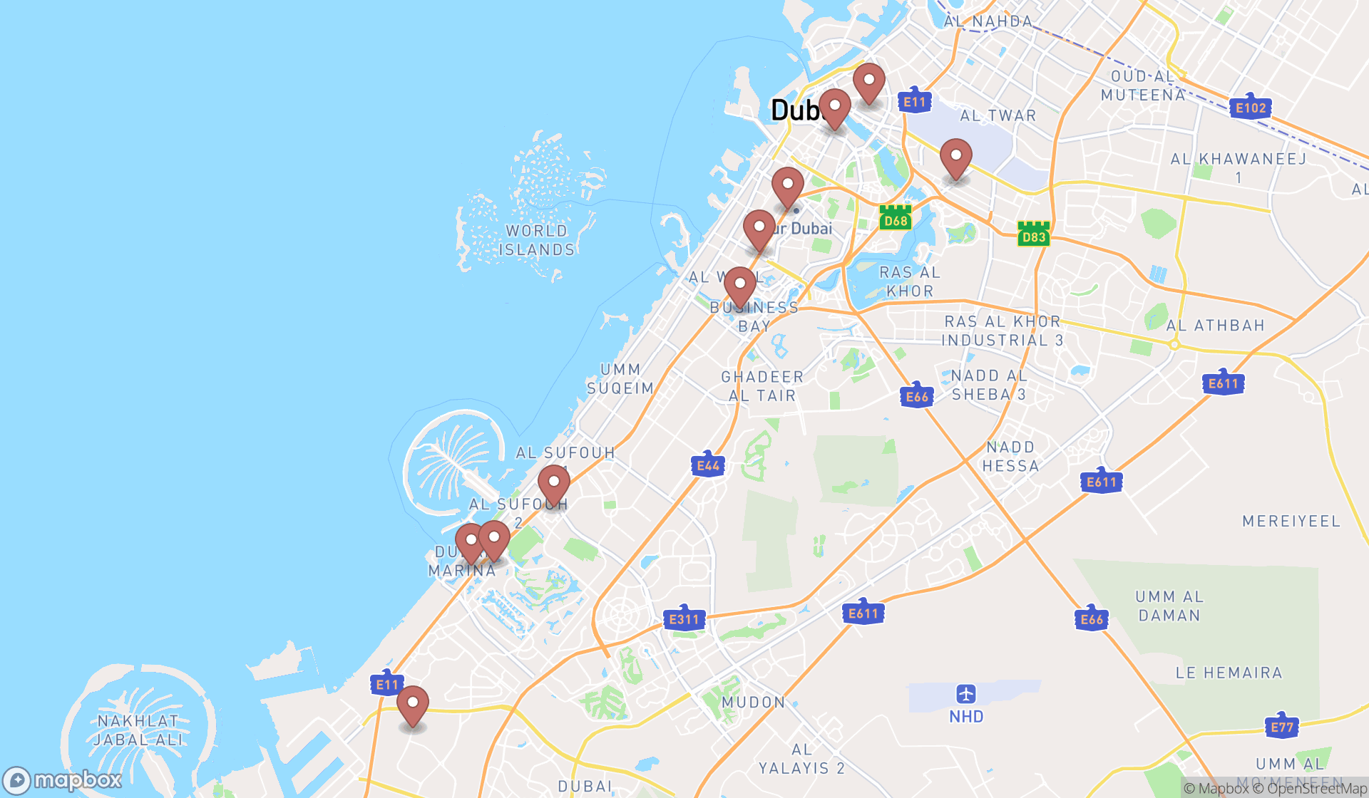 Map showing the ranked temp agencies in Dubai, Dubai