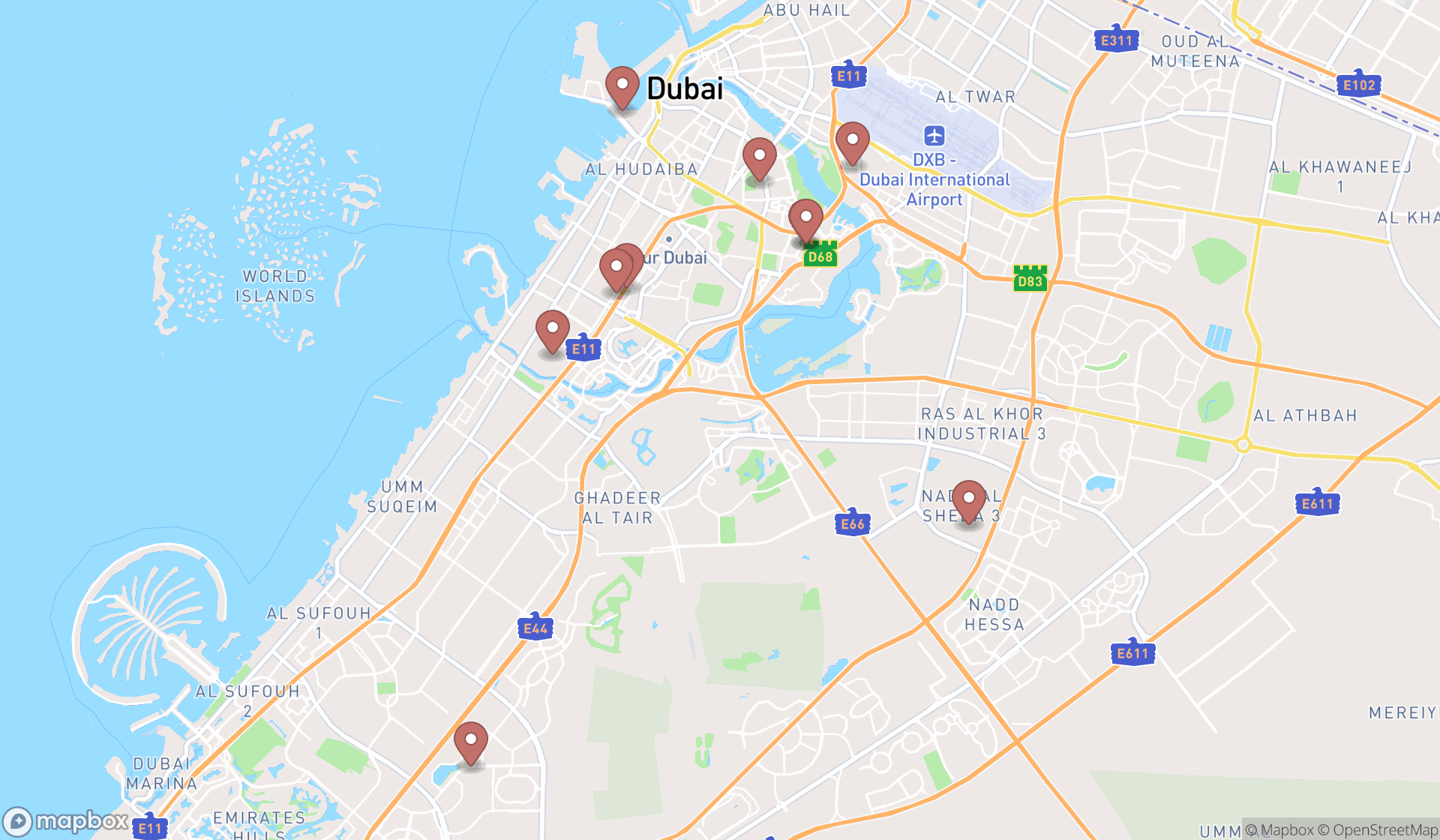 Map showing the ranked tennis clubs in Dubai, Dubai