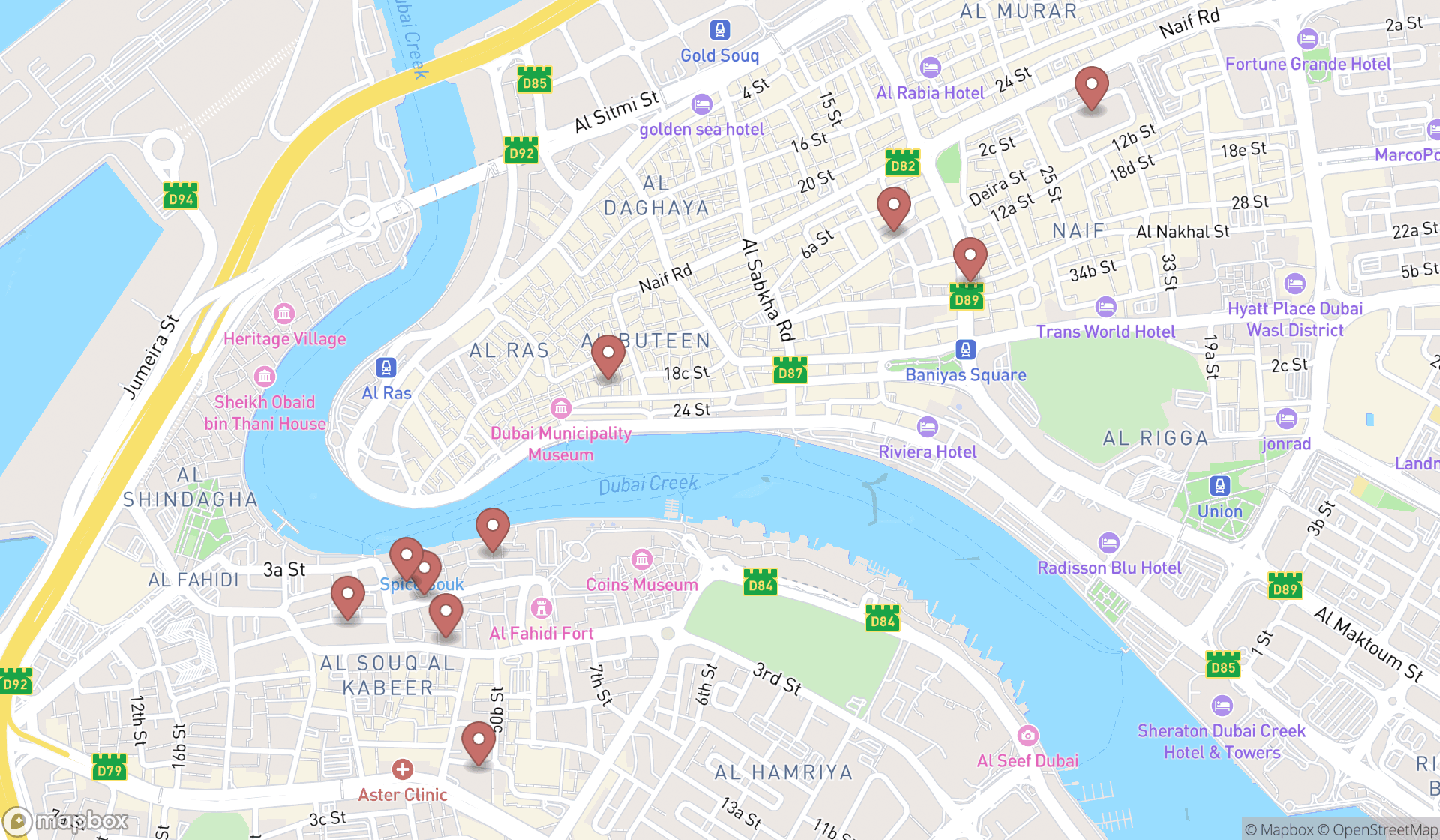Map showing the ranked textile exporters in Dubai, Dubai