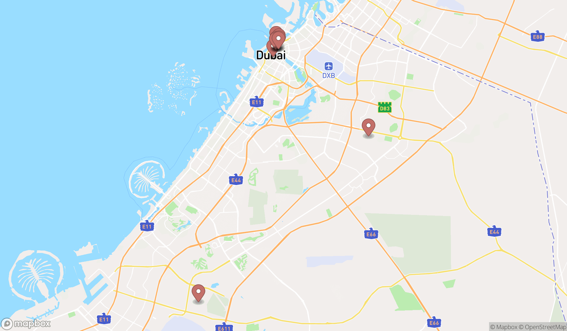 Map showing the ranked textile mills in Dubai, Dubai
