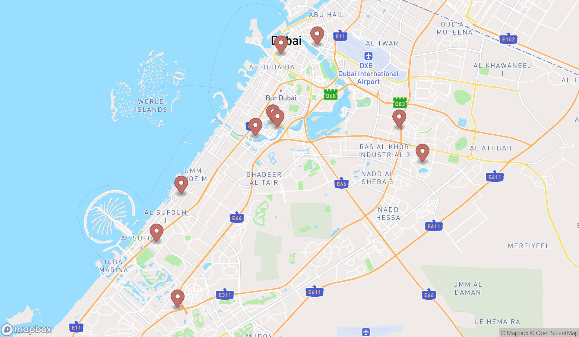 Map showing the ranked thai massage therapists in Dubai, Dubai