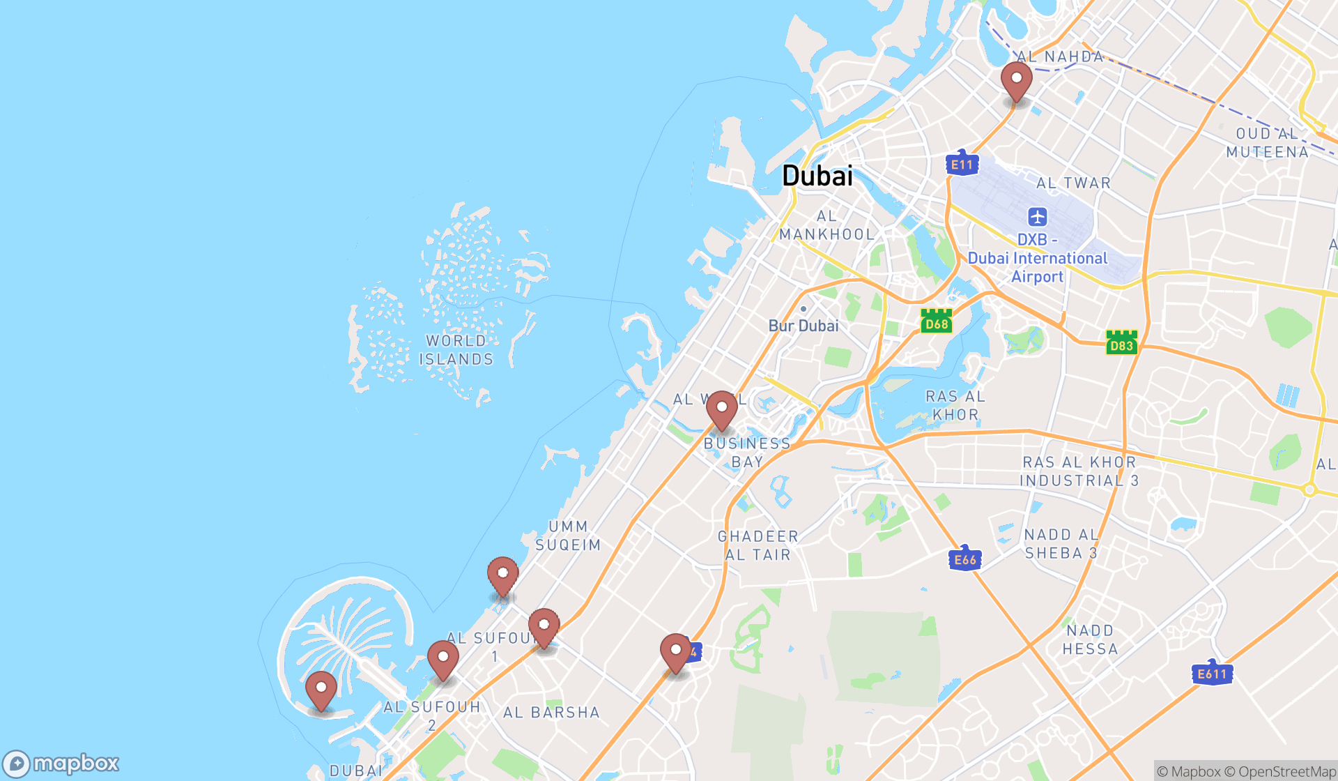 Map showing the ranked theater companies in Dubai, Dubai