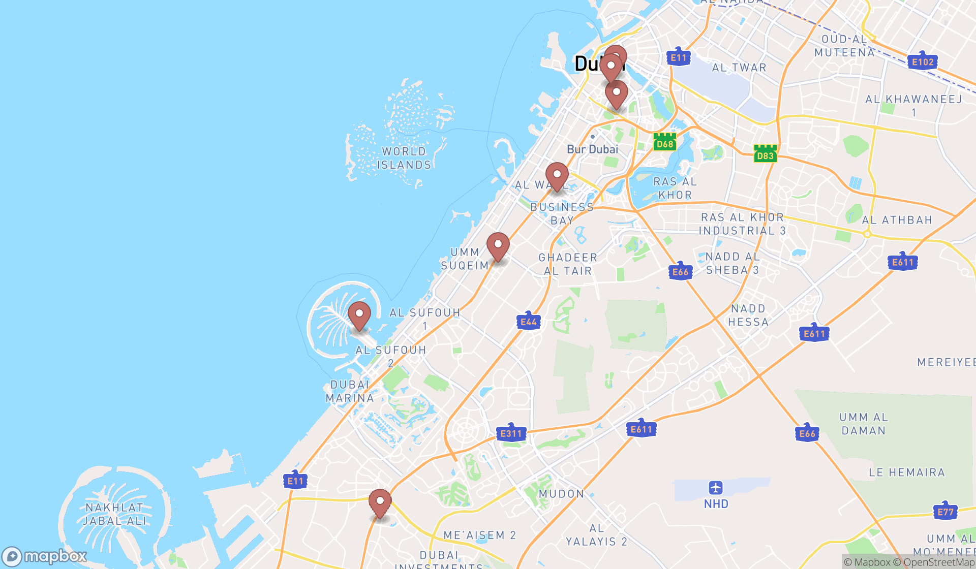Map showing the ranked thrift stores in Dubai, Dubai