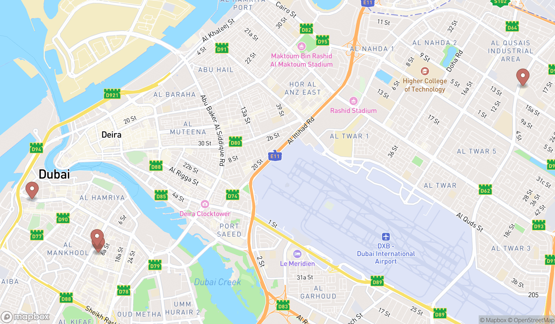 Map showing the ranked tibetan restaurants in Dubai, Dubai