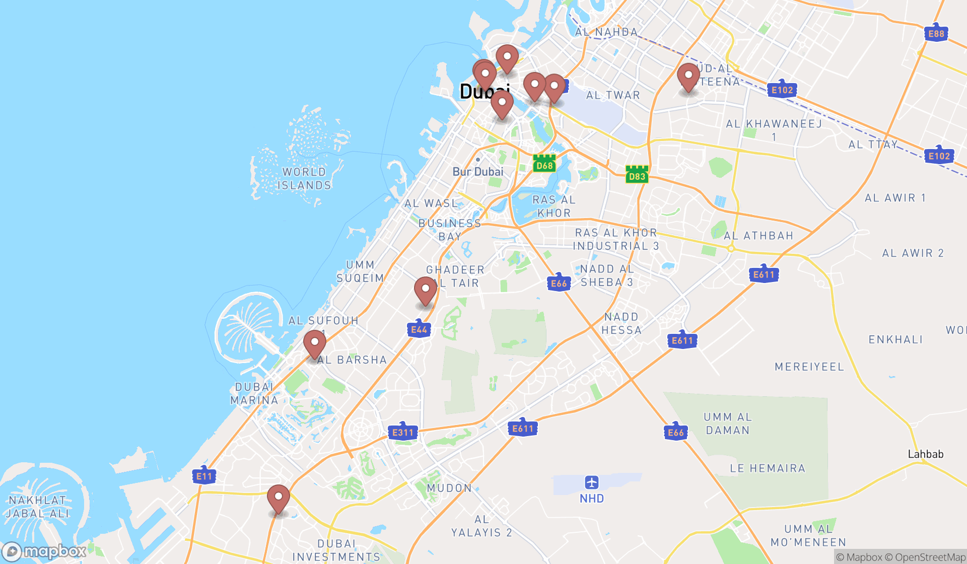 Map showing the ranked ticket offices in Dubai, Dubai