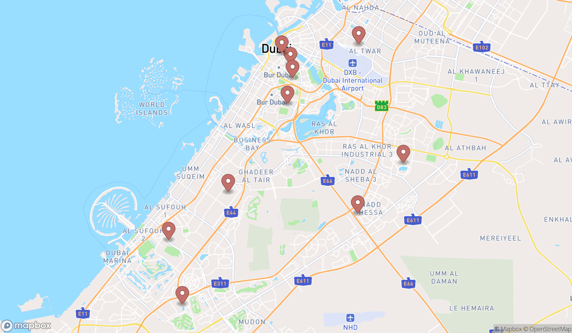 Map showing the ranked tiffin centers in Dubai, Dubai