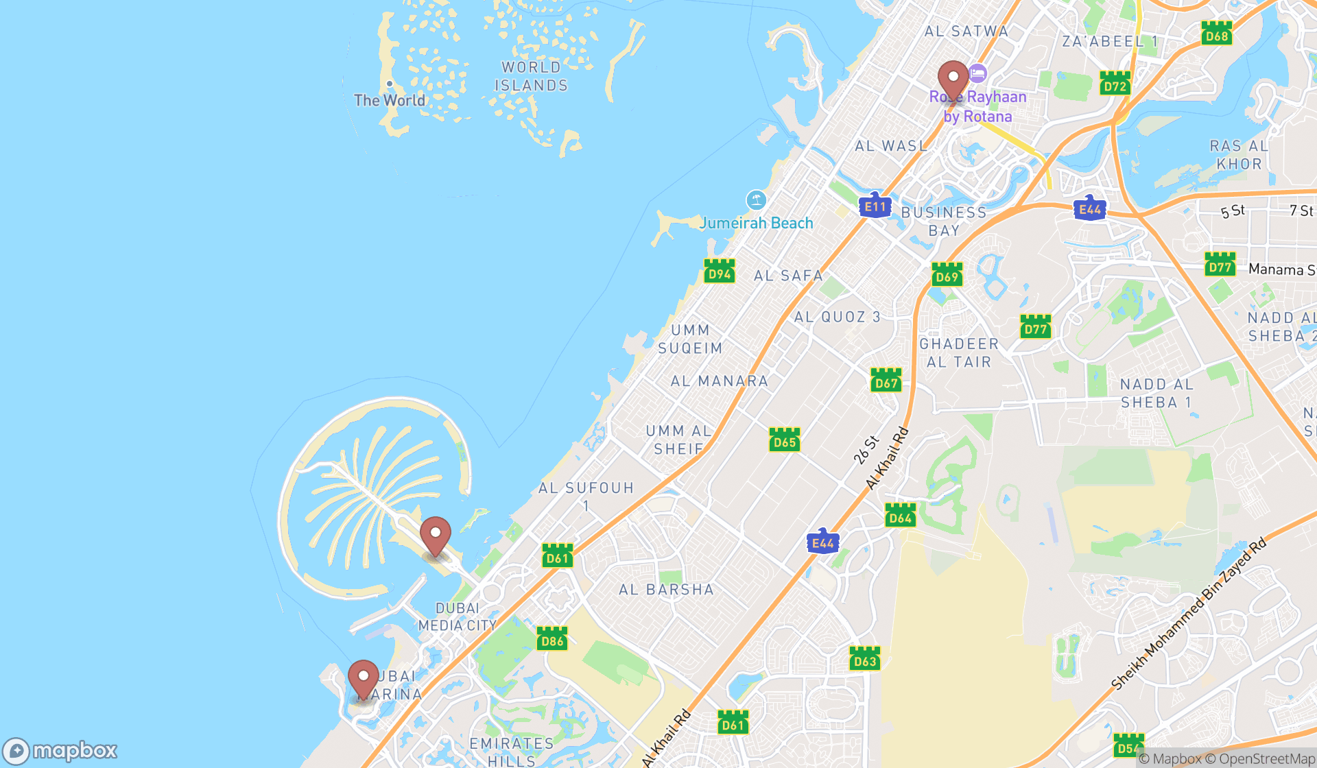 Map showing the ranked tiki bars in Dubai, Dubai