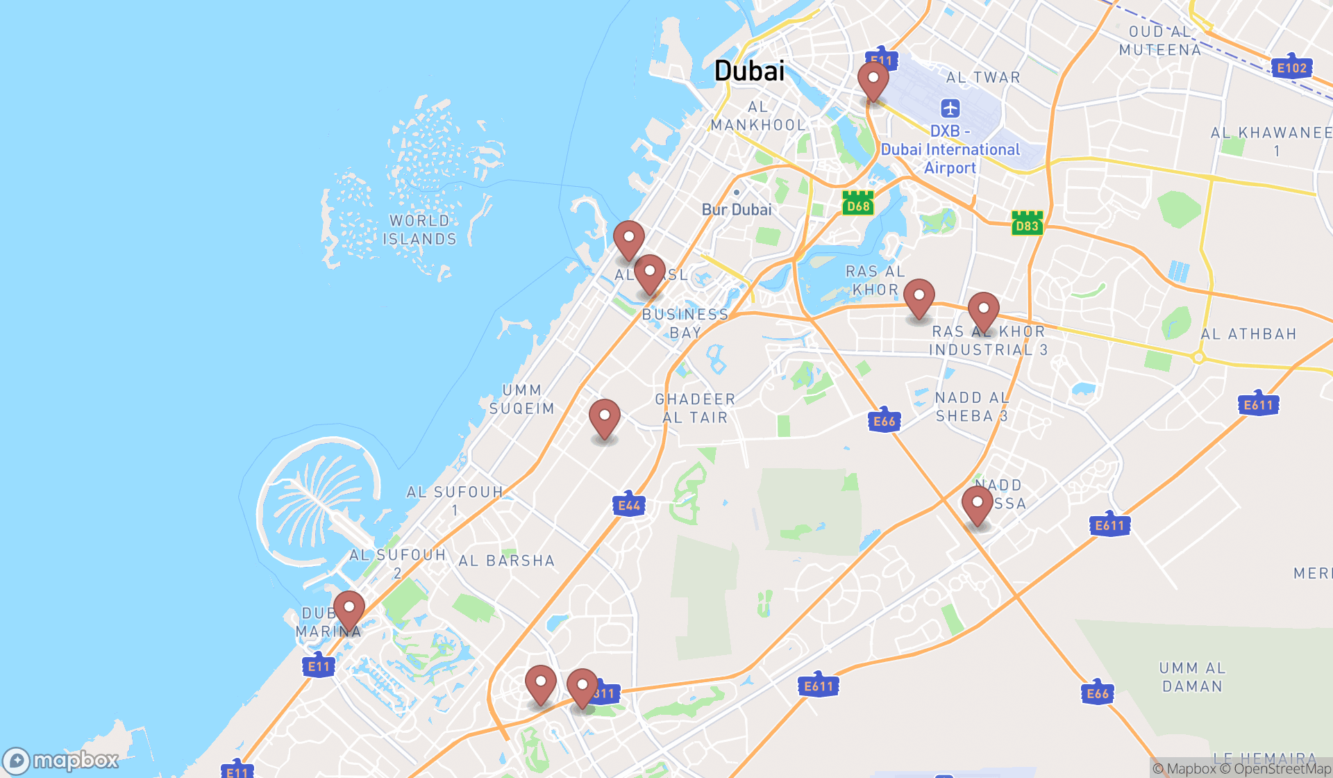 Map showing the ranked tile contractors in Dubai, Dubai