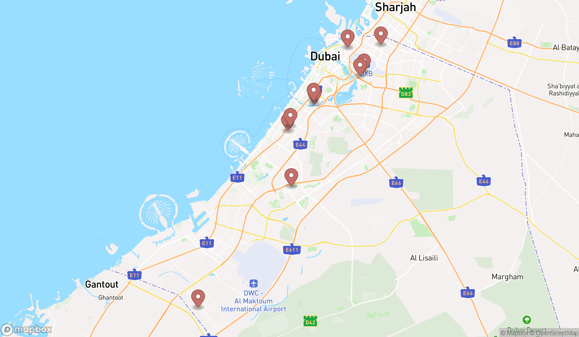 Map showing the ranked tile manufacturers in Dubai, Dubai
